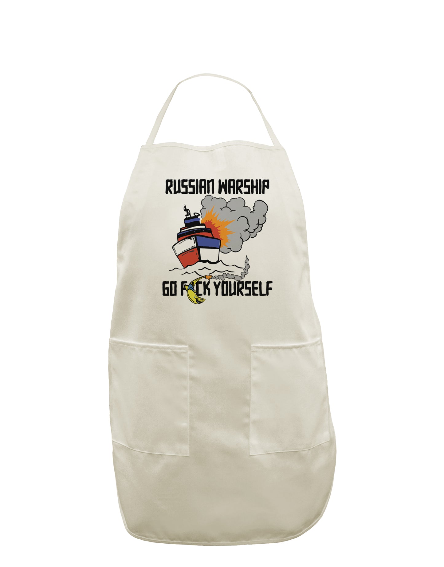 TooLoud Russian Warship go F Yourself White Plus Size Apron-Bib Apron-TooLoud-Davson Sales