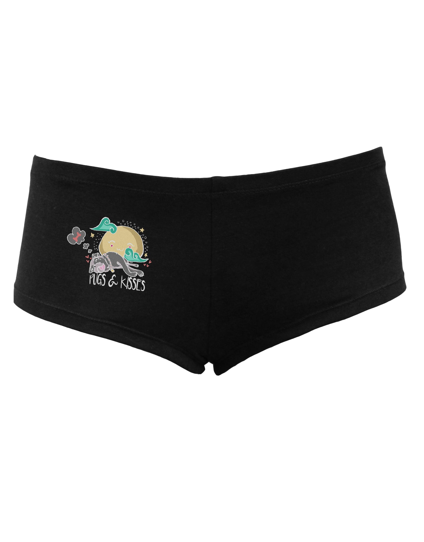 TooLoud Pugs and Kisses Womens Dark Boyshorts-Boyshorts-TooLoud-Black-Small-Davson Sales