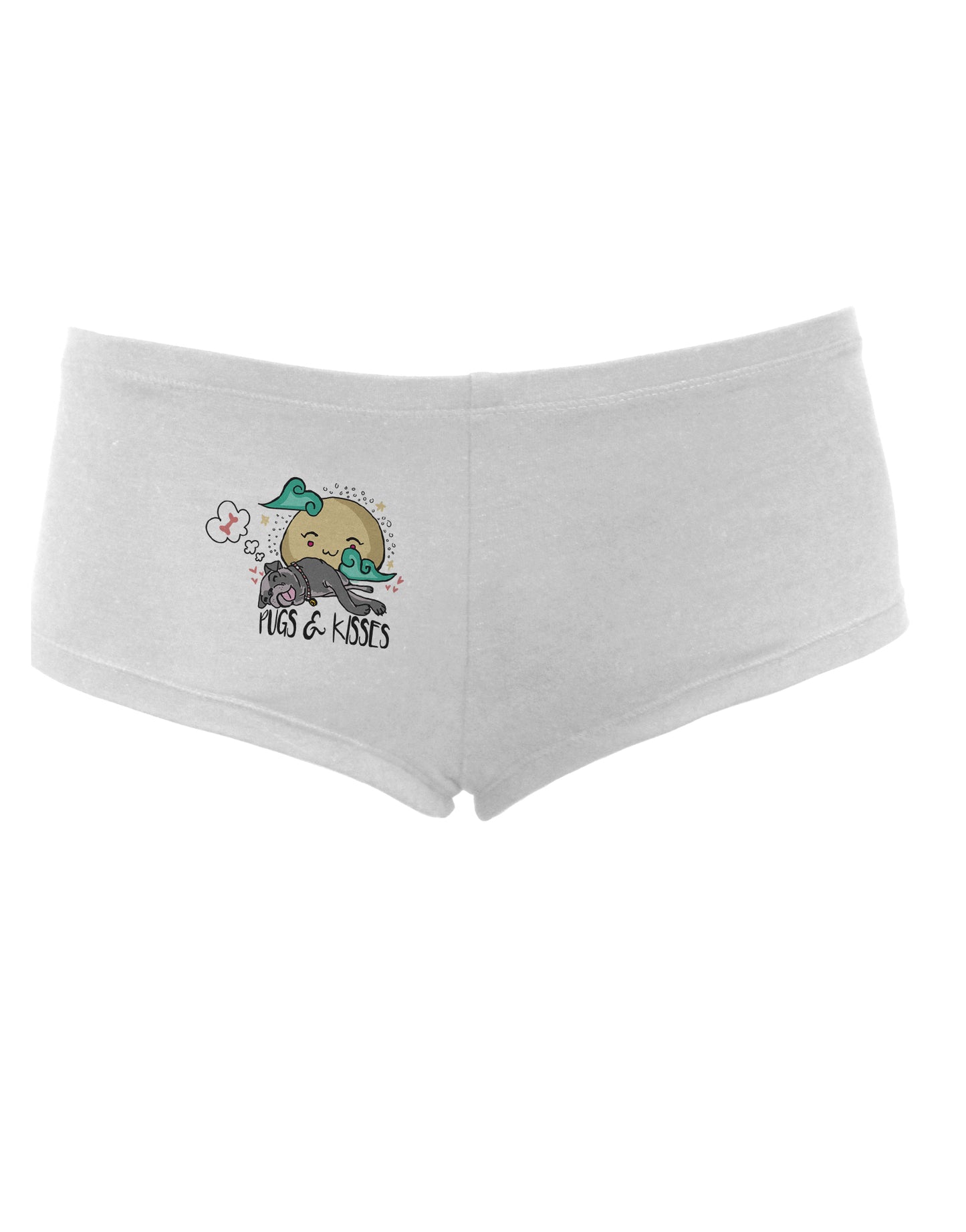 TooLoud Pugs and Kisses Womens Boyshorts-Boyshorts-TooLoud-White-Small-Davson Sales