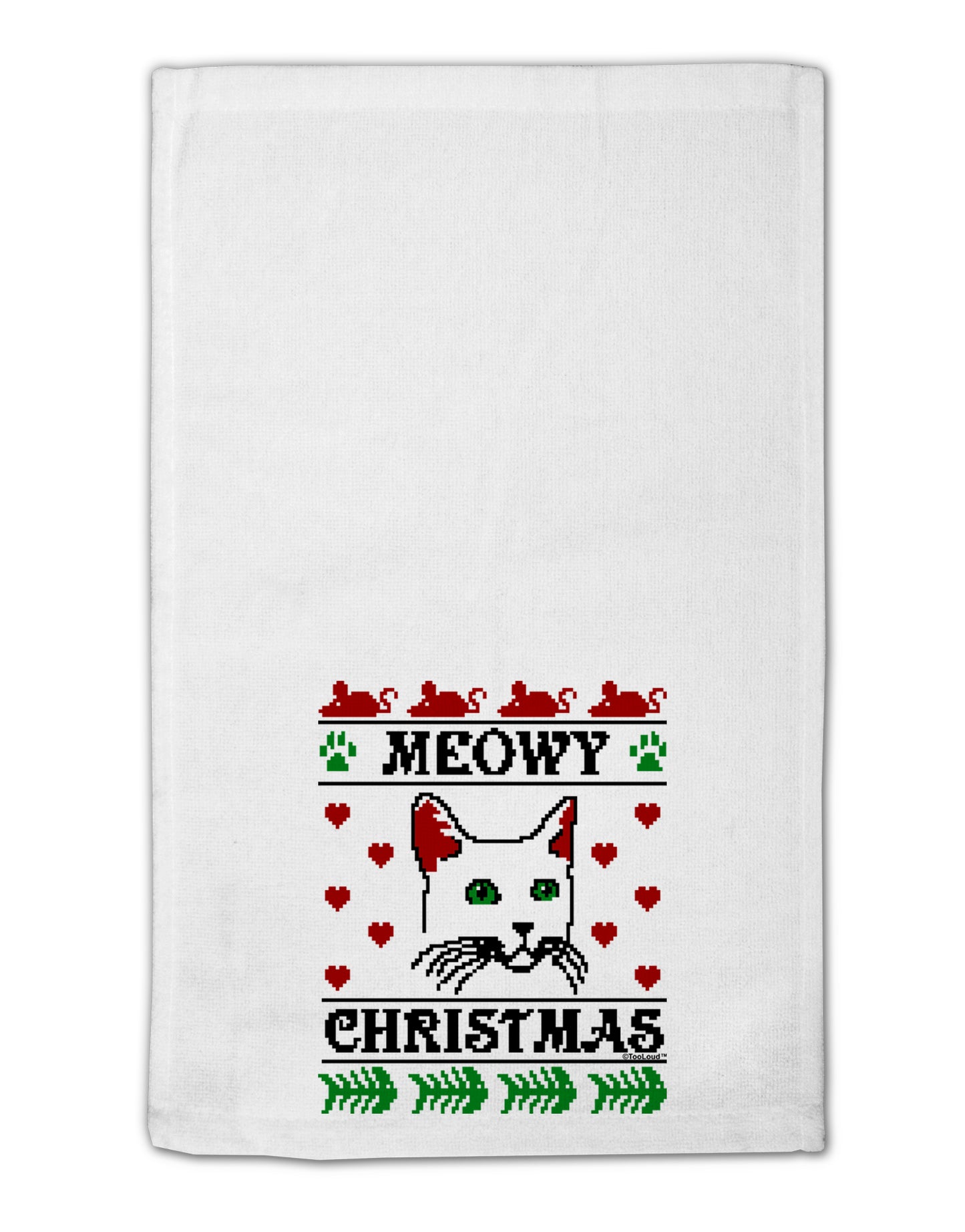 Meowy Christmas Cat Knit Look 11"x18" Dish Fingertip Towel by TooLoud-TooLoud-White-Davson Sales