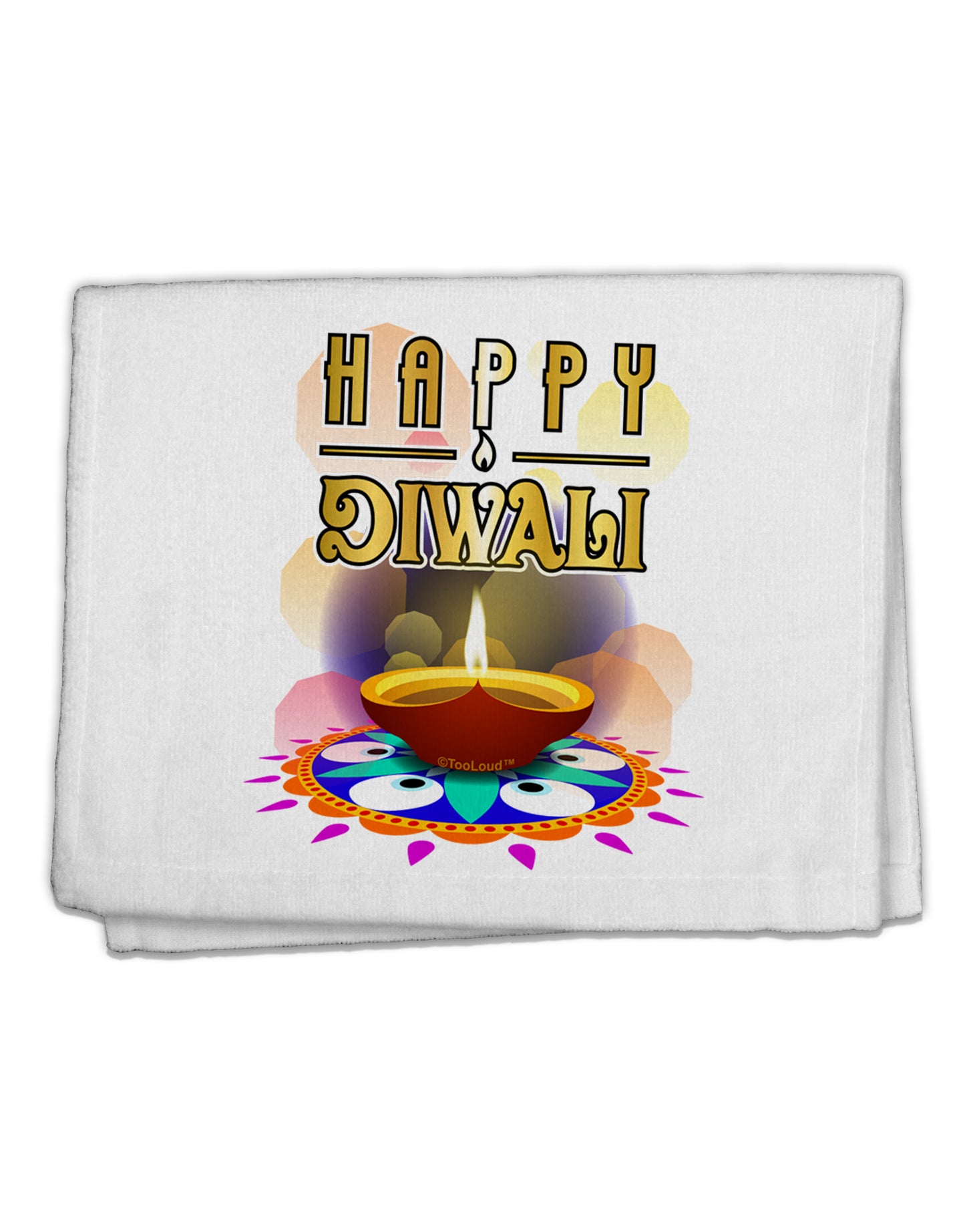 Happy Diwali - Rangoli and Diya 11"x18" Dish Fingertip Towel by TooLoud-TooLoud-White-Davson Sales