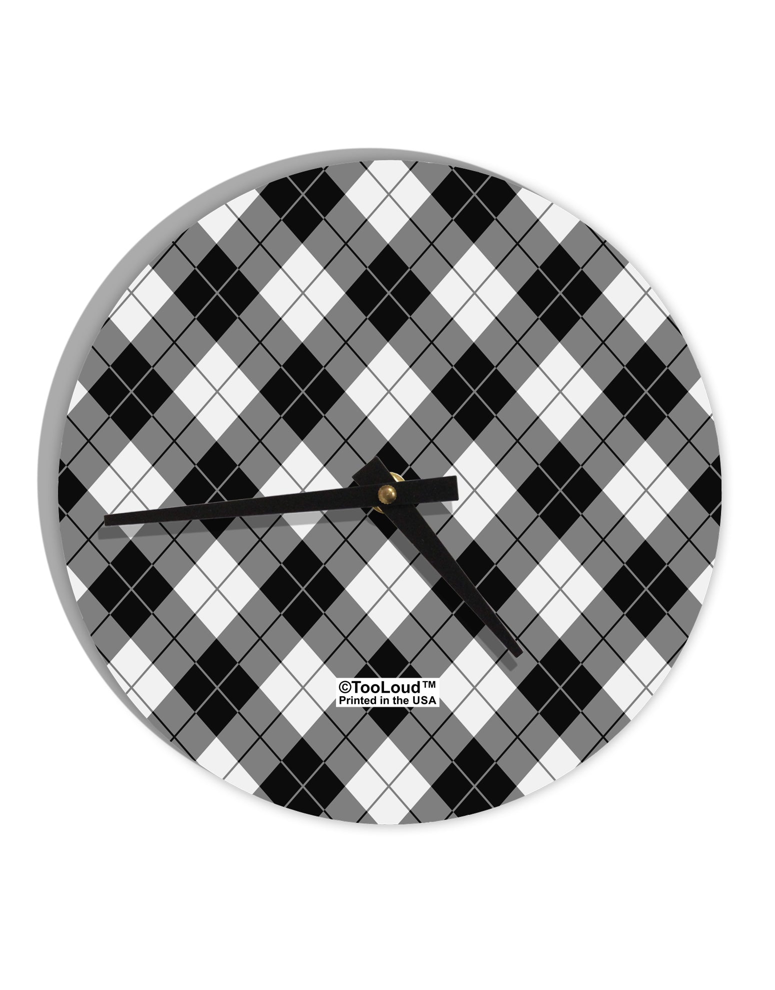 Black and White Argyle AOP 10 InchRound Wall Clock All Over Print by TooLoud-Wall Clock-TooLoud-White-Davson Sales