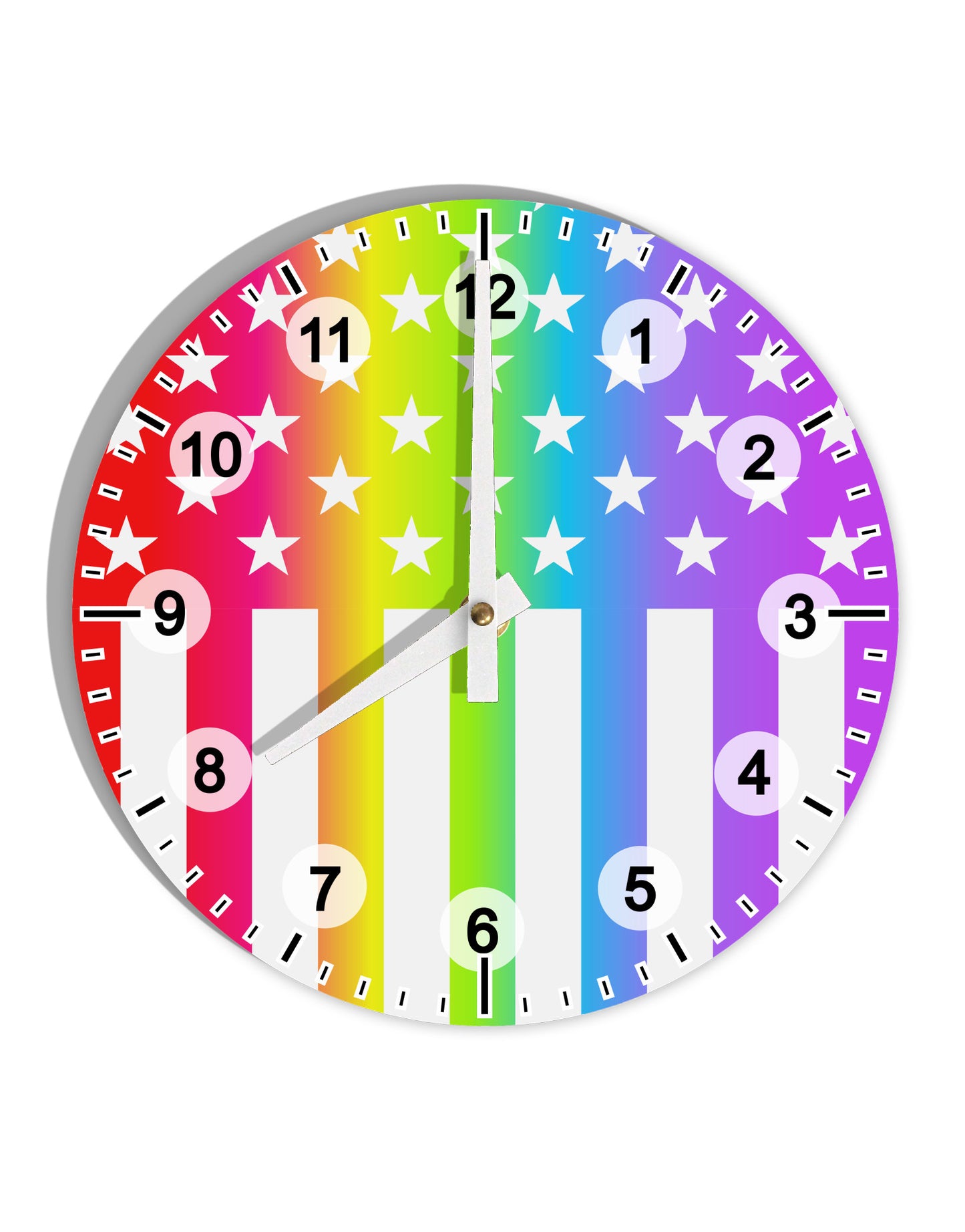 American Pride - Rainbow Stars and Stripes 10 InchRound Wall Clock with Numbers All Over Print-Wall Clock-TooLoud-White-Davson Sales