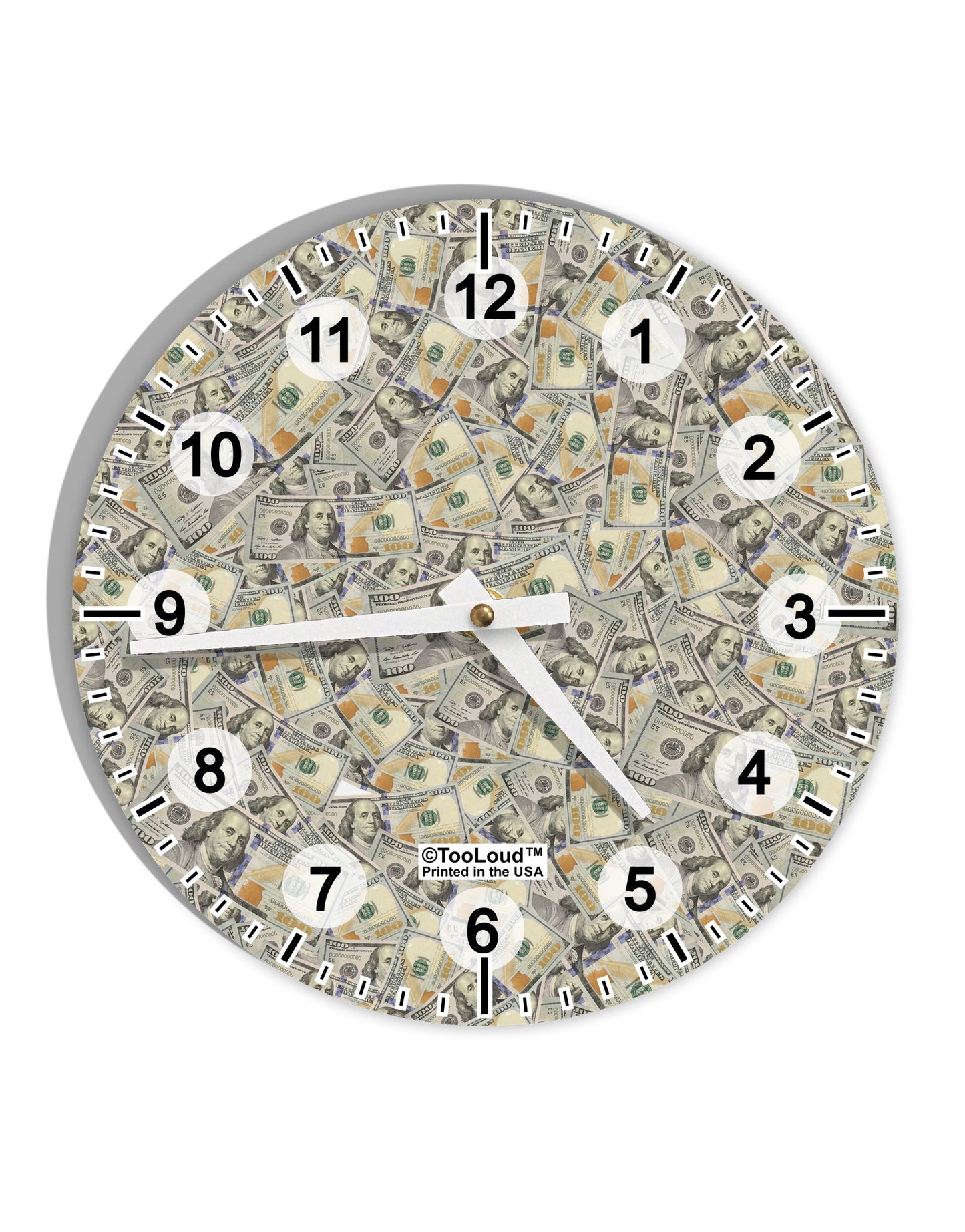Benjamins 10 InchRound Wall Clock with Numbers All Over Print by TooLoud-Wall Clock-TooLoud-White-Davson Sales