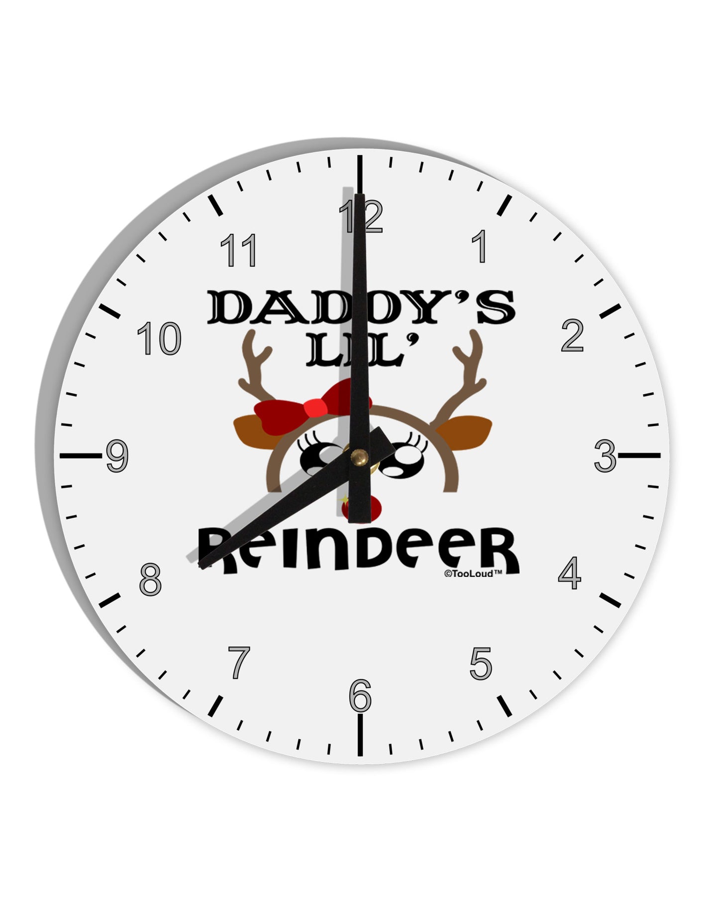 Daddy's Lil Reindeer Girl 10 InchRound Wall Clock with Numbers-Wall Clock-TooLoud-White-Davson Sales