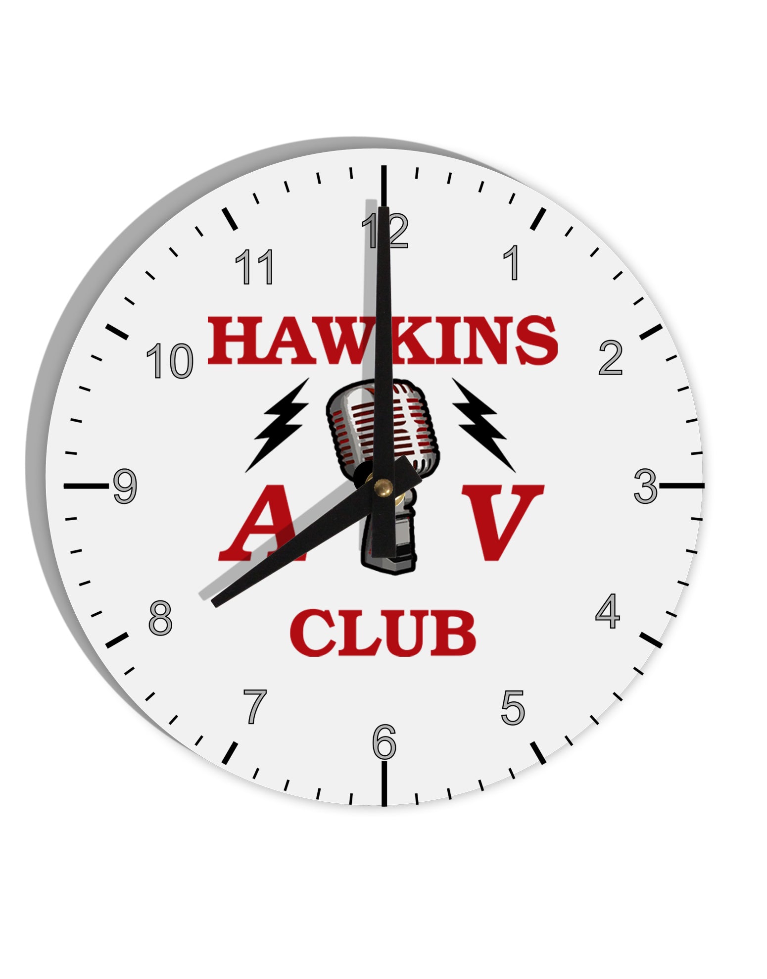 Hawkins AV Club 10 InchRound Wall Clock with Numbers by TooLoud-Wall Clock-TooLoud-White-Davson Sales