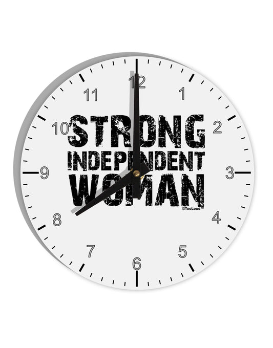 Strong Independent Woman 10 InchRound Wall Clock with Numbers-Wall Clock-TooLoud-White-Davson Sales