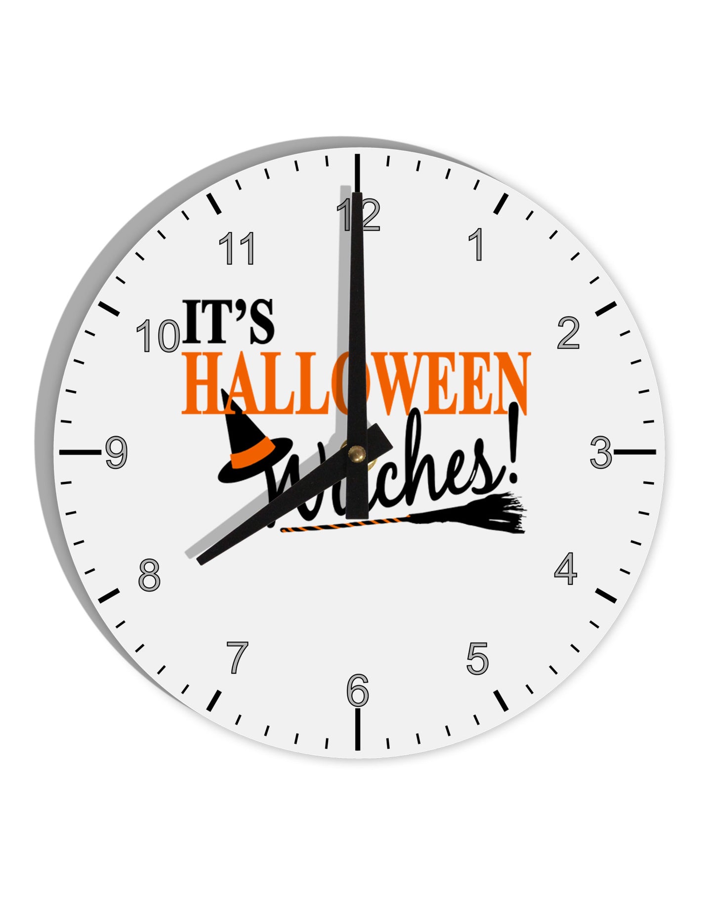 It's Halloween Witches Hat 10 InchRound Wall Clock with Numbers-Wall Clock-TooLoud-White-Davson Sales