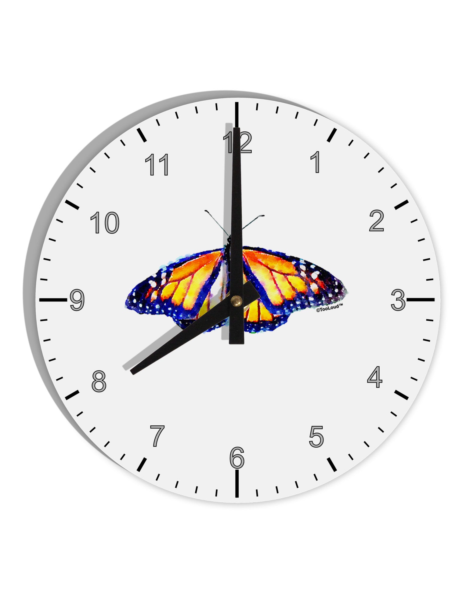 Watercolor Monarch Butterfly 10 InchRound Wall Clock with Numbers-Wall Clock-TooLoud-White-Davson Sales