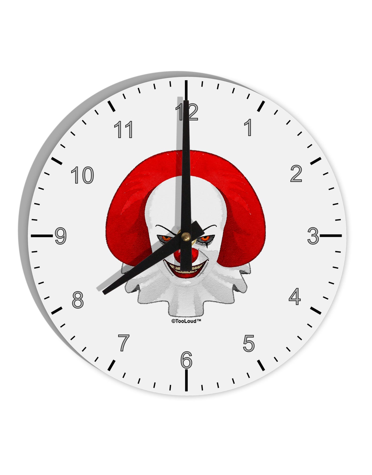 Scary Clown Watercolor 10 InchRound Wall Clock with Numbers-Wall Clock-TooLoud-White-Davson Sales