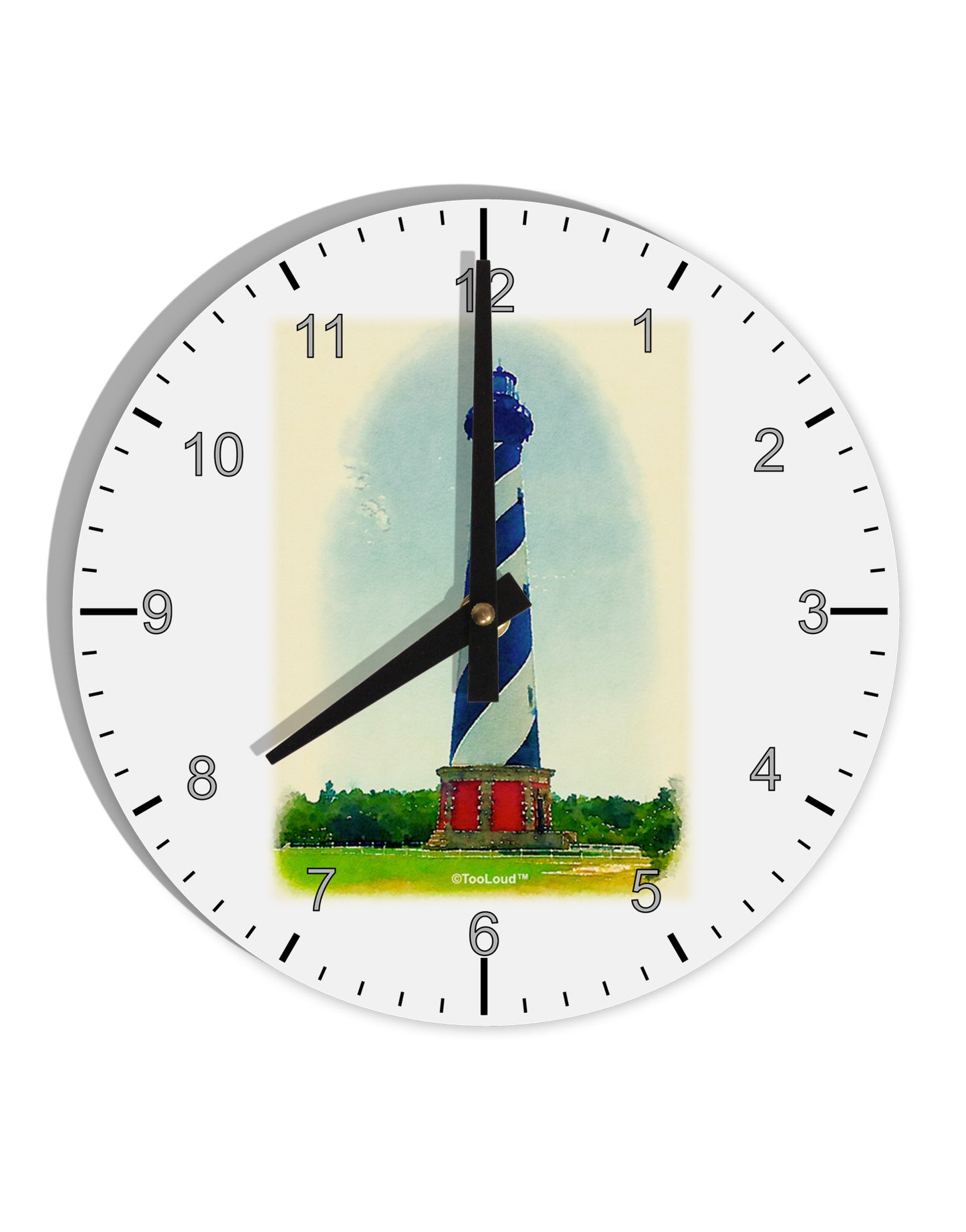 Watercolor Lighthouse 1 10 InchRound Wall Clock with Numbers-Wall Clock-TooLoud-White-Davson Sales