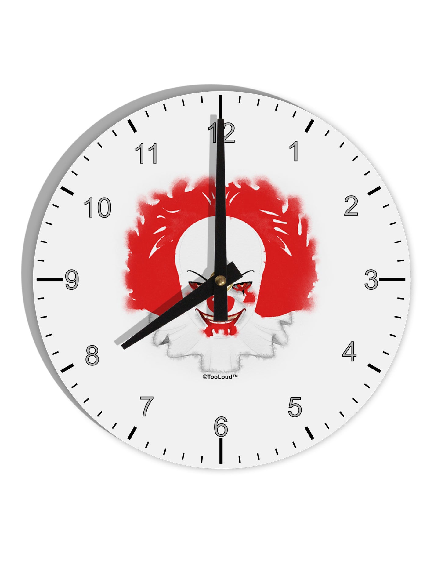 Extra Scary Clown Watercolor 10 InchRound Wall Clock with Numbers-Wall Clock-TooLoud-White-Davson Sales