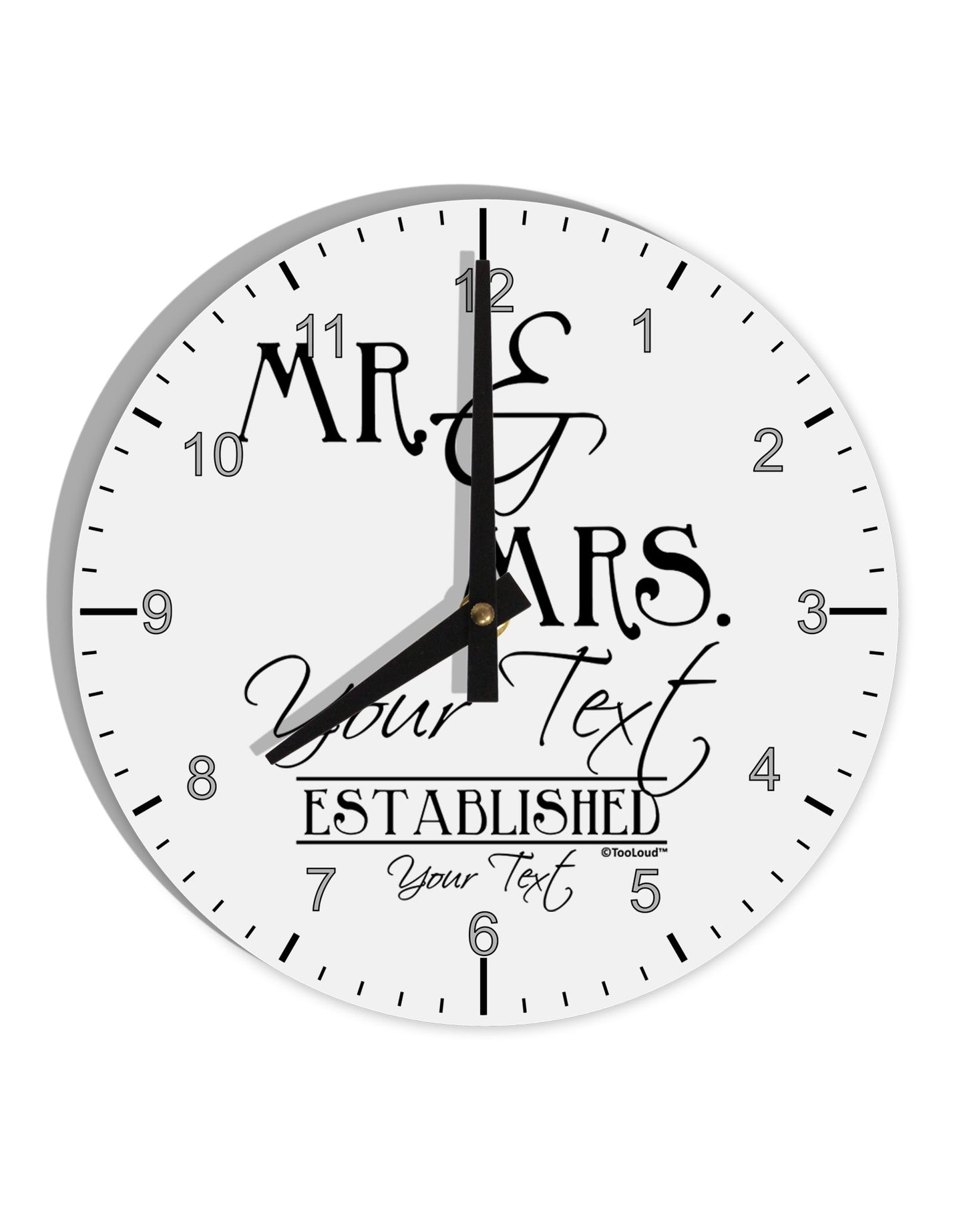 Personalized Mr and Mrs -Name- Established -Date- Design 10 InchRound Wall Clock with Numbers-Wall Clock-TooLoud-White-Davson Sales