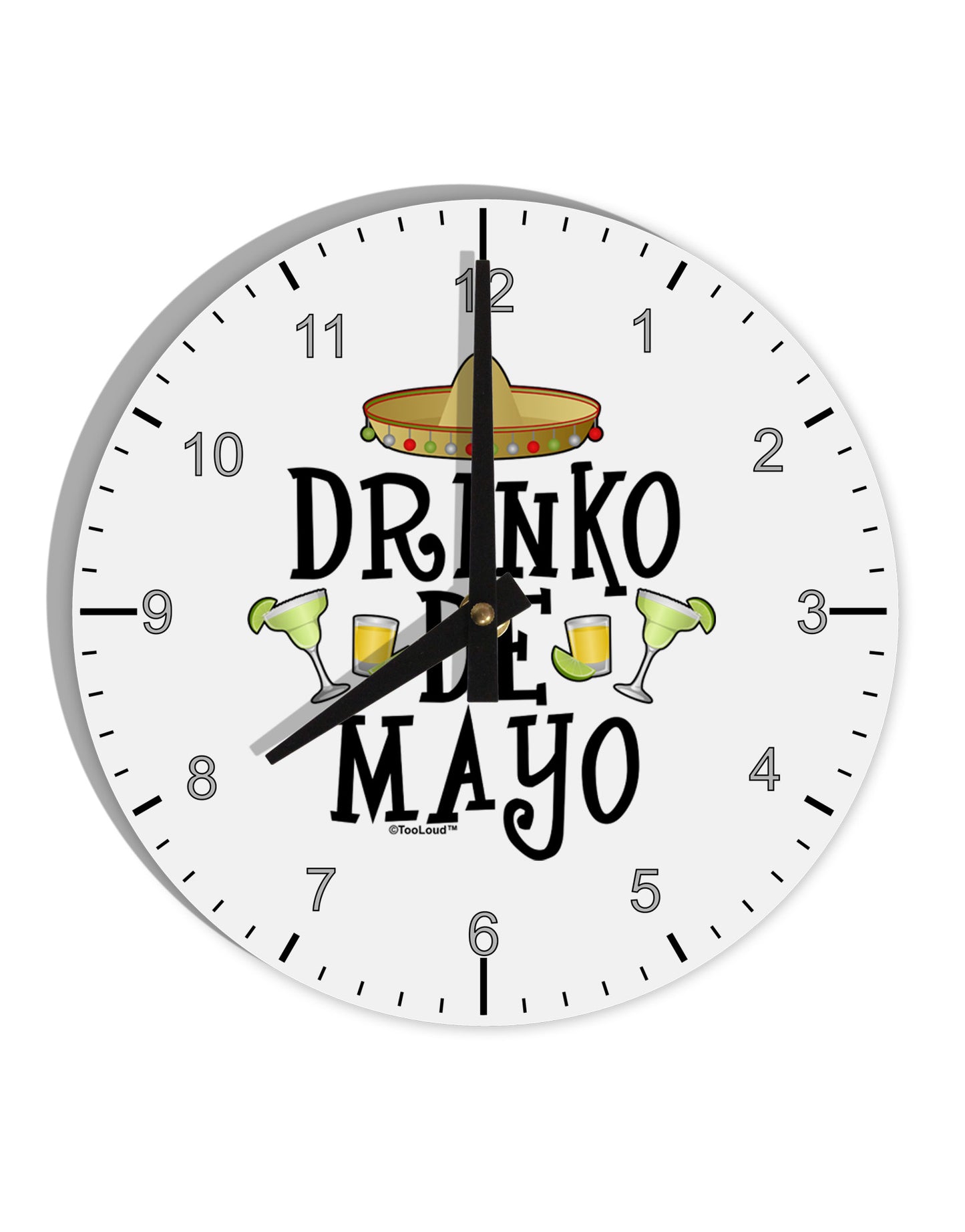 Drinko De Mayo 10 InchRound Wall Clock with Numbers-Wall Clock-TooLoud-White-Davson Sales