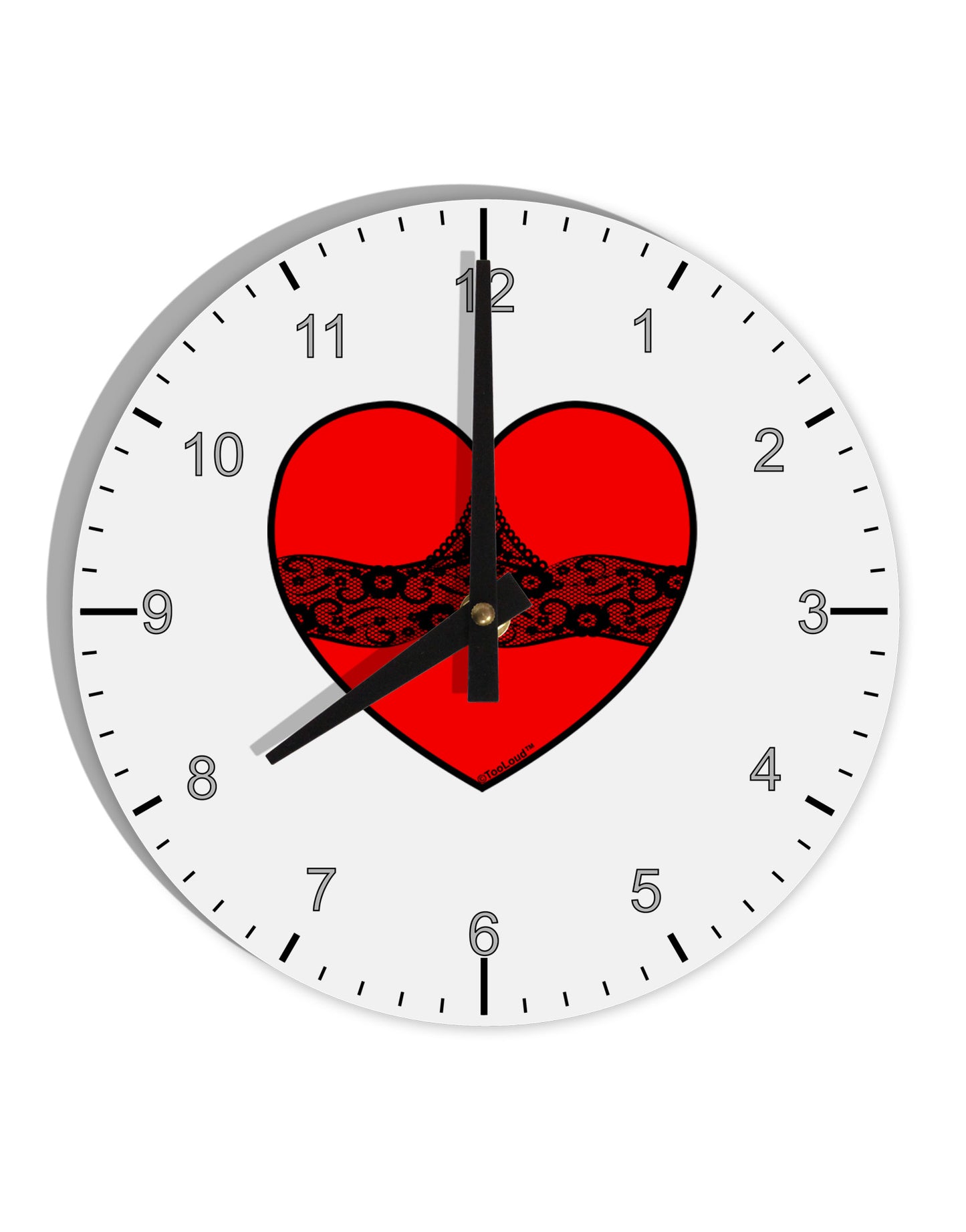 Black Lace Panty Heart 10 InchRound Wall Clock with Numbers-Wall Clock-TooLoud-White-Davson Sales