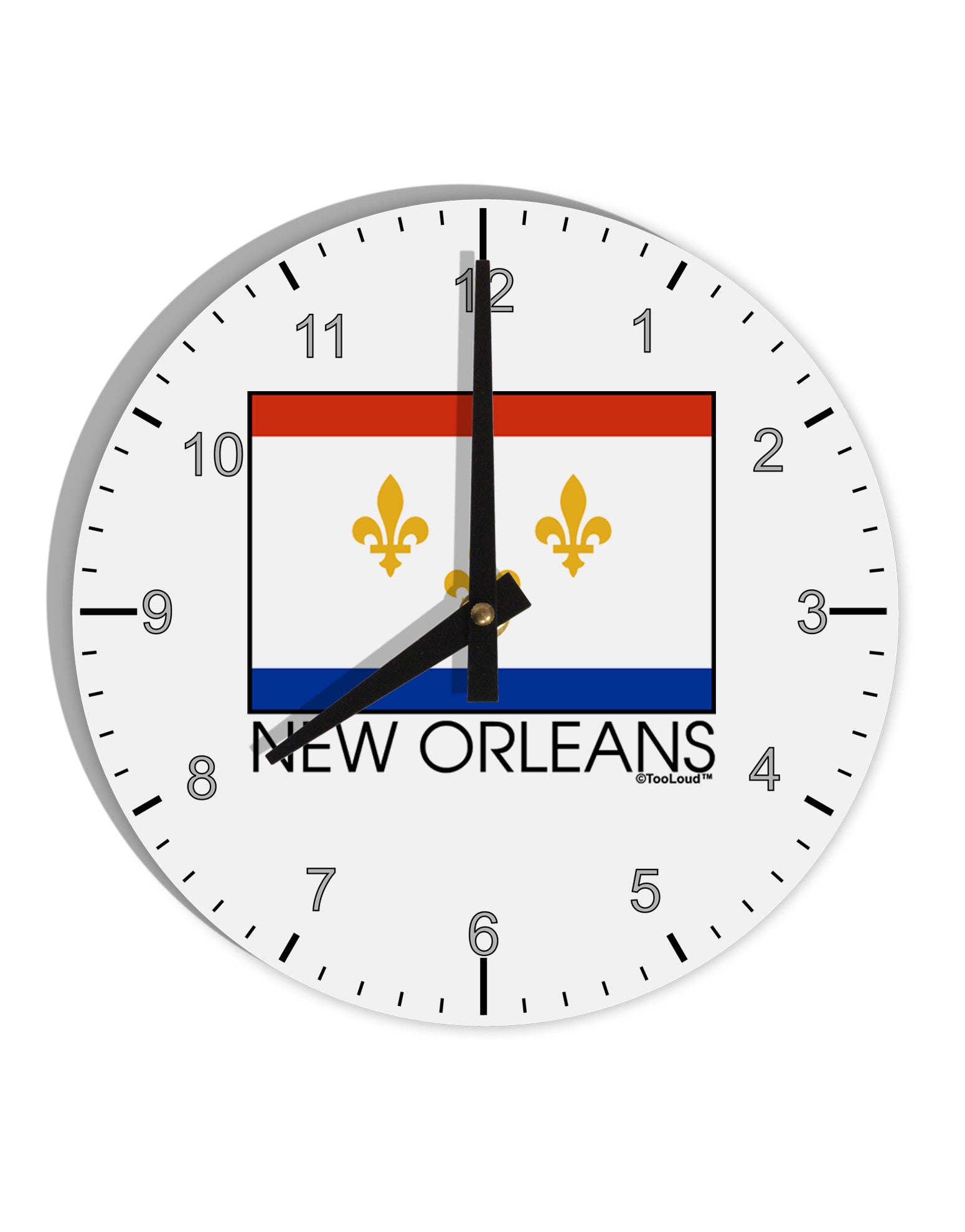 New Orleans Louisiana Flag Text 10 InchRound Wall Clock with Numbers-Wall Clock-TooLoud-White-Davson Sales