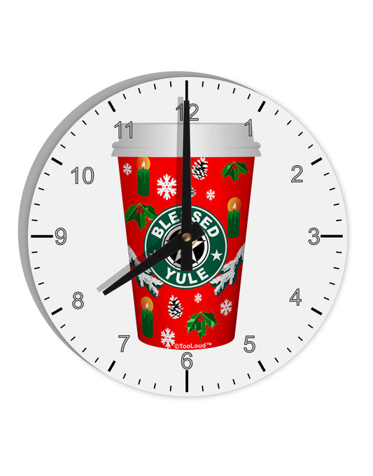 Blessed Yule Red Coffee Cup 10 InchRound Wall Clock with Numbers by TooLoud-Wall Clock-TooLoud-White-Davson Sales
