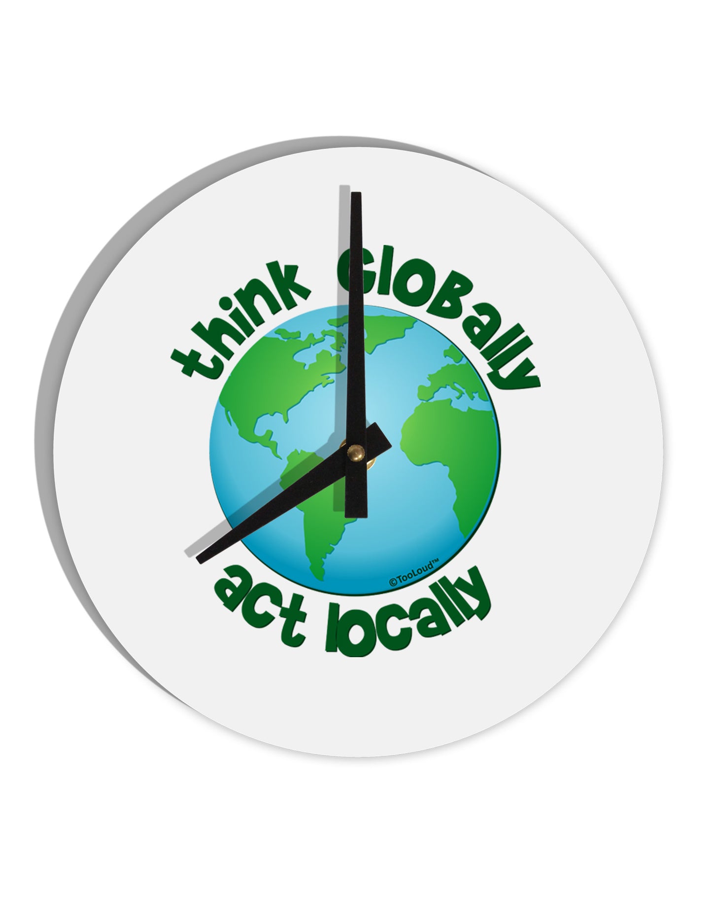 Think Globally Act Locally - Globe 10 InchRound Wall Clock-Wall Clock-TooLoud-White-Davson Sales