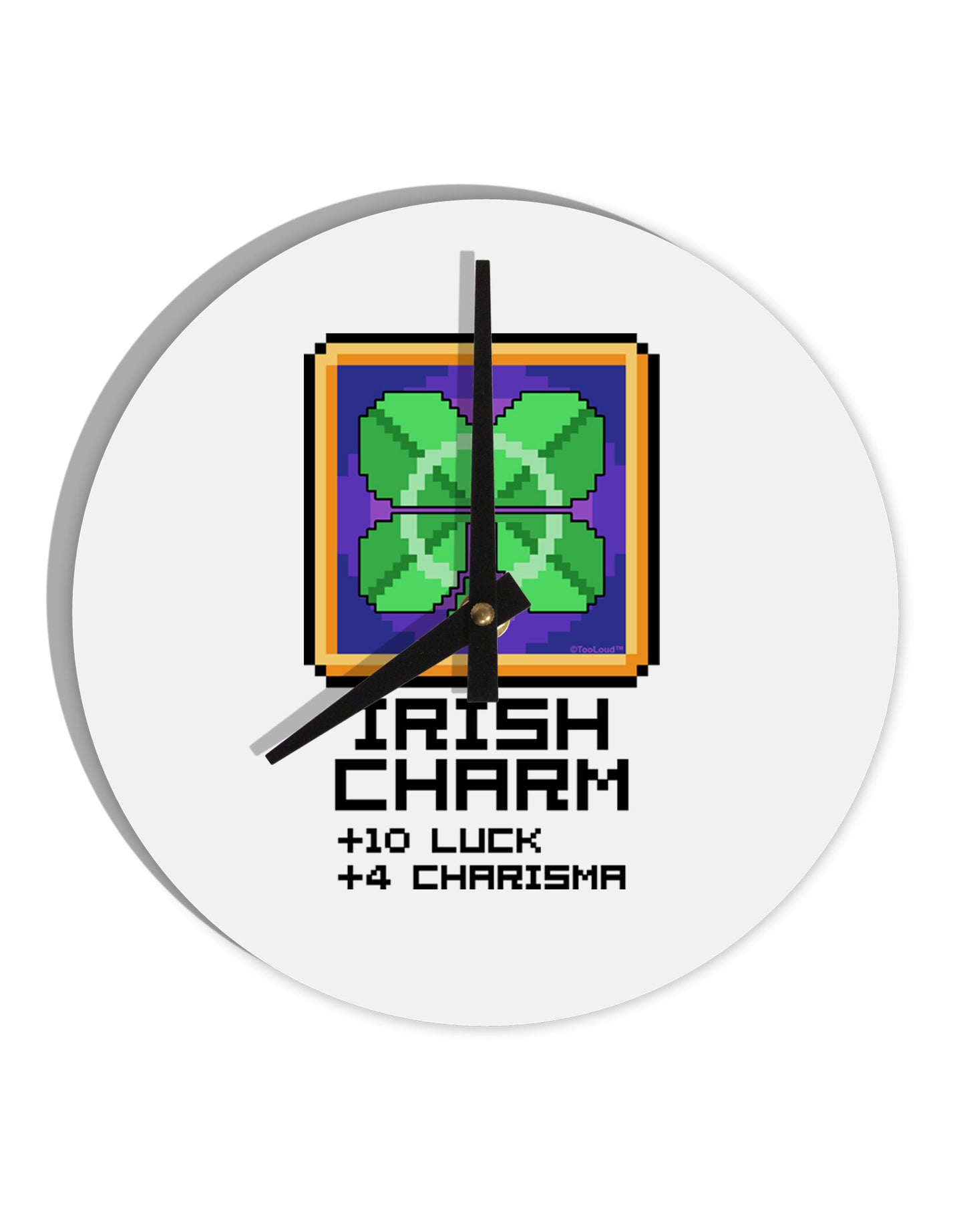 Pixel Irish Charm Item 10 InchRound Wall Clock-Wall Clock-TooLoud-White-Davson Sales