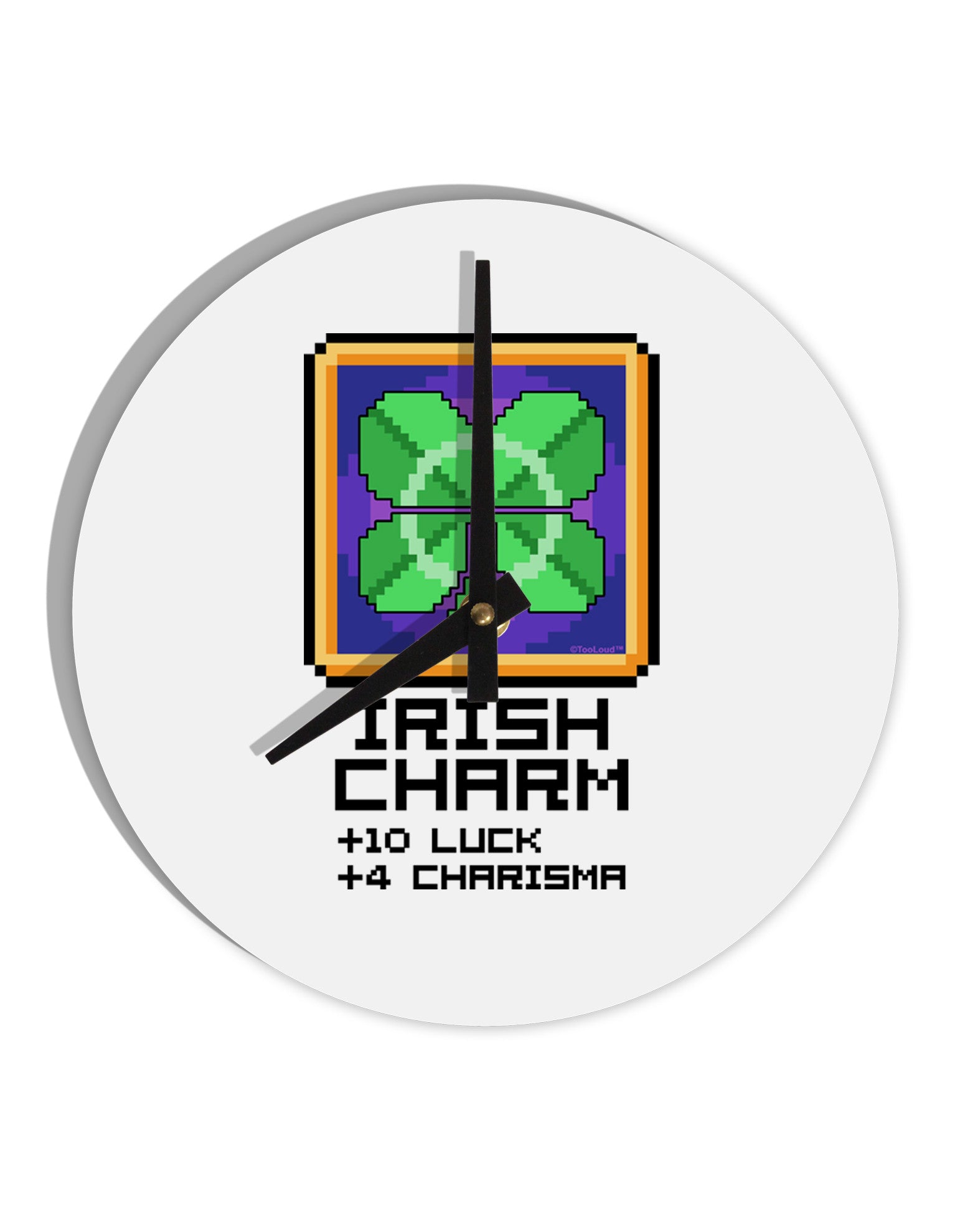 Pixel Irish Charm Item 10 InchRound Wall Clock-Wall Clock-TooLoud-White-Davson Sales
