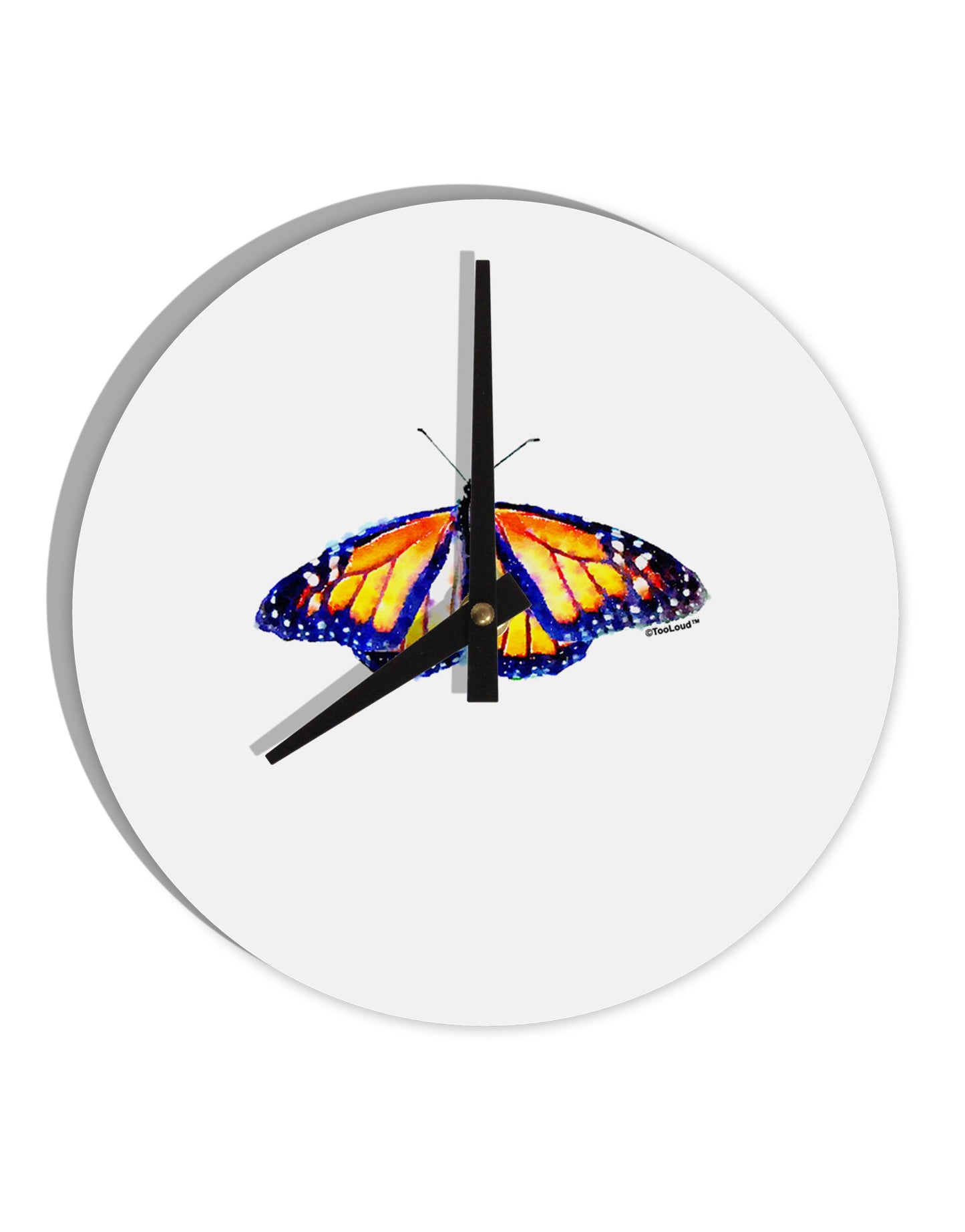 Watercolor Monarch Butterfly 10 InchRound Wall Clock-Wall Clock-TooLoud-White-Davson Sales