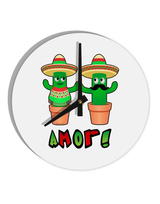 Fiesta Cactus Couple Amor 10 InchRound Wall Clock by TooLoud-Wall Clock-TooLoud-White-Davson Sales