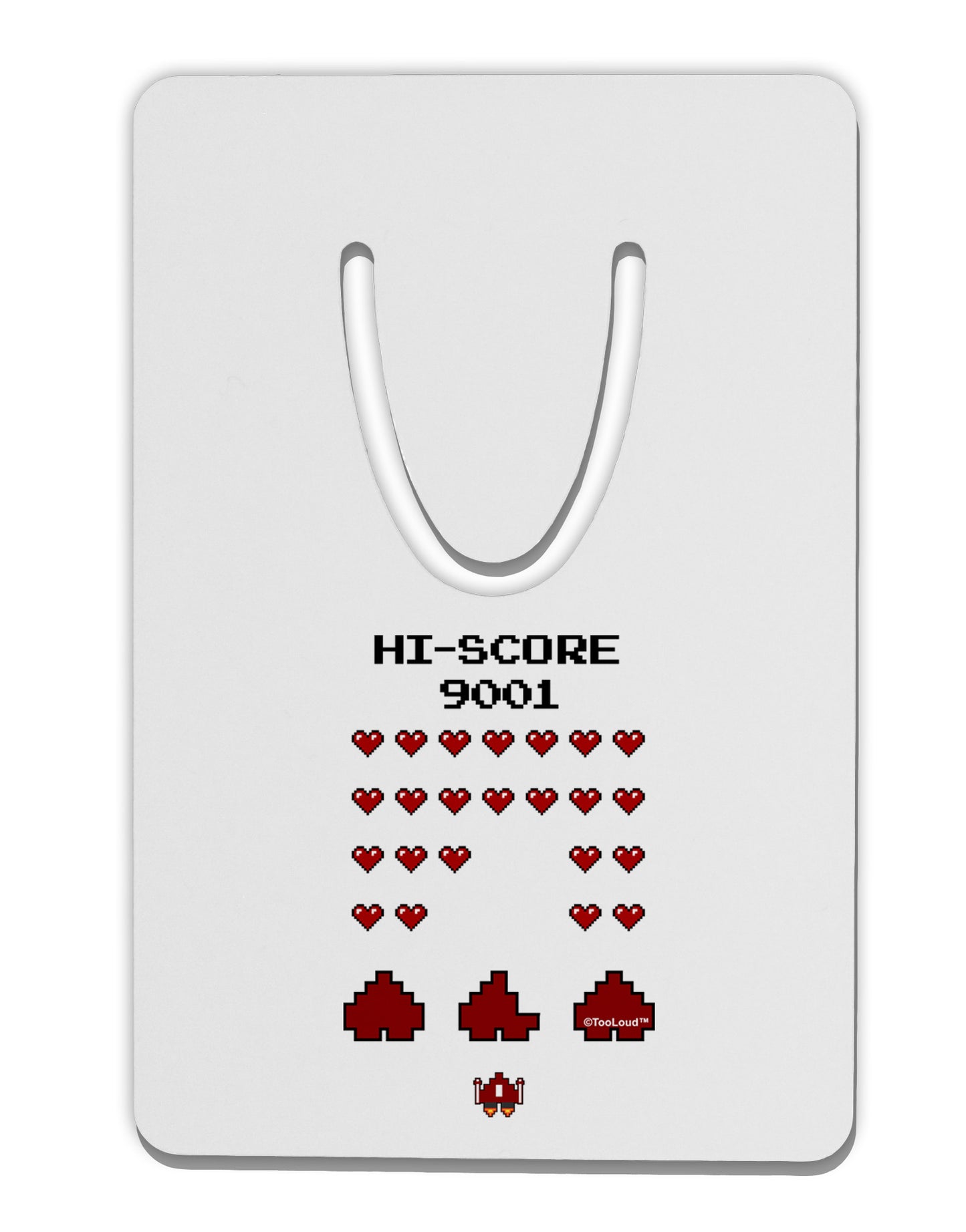 Pixel Heart Invaders Design Aluminum Paper Clip Bookmark-Bookmark-TooLoud-White-Davson Sales