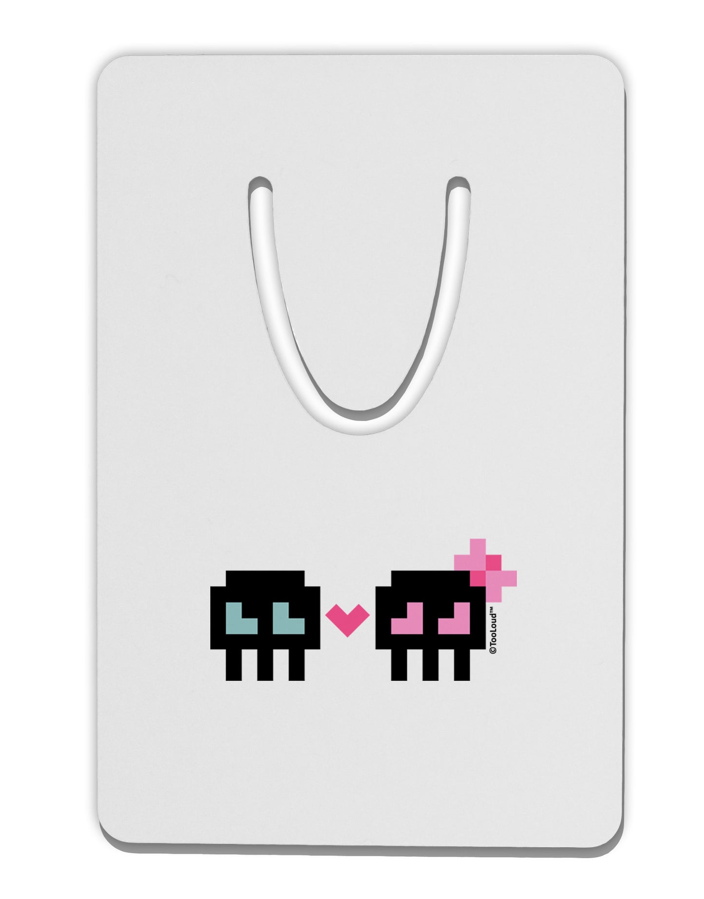 8-Bit Skull Love - Boy and Girl Aluminum Paper Clip Bookmark-Bookmark-TooLoud-White-Davson Sales