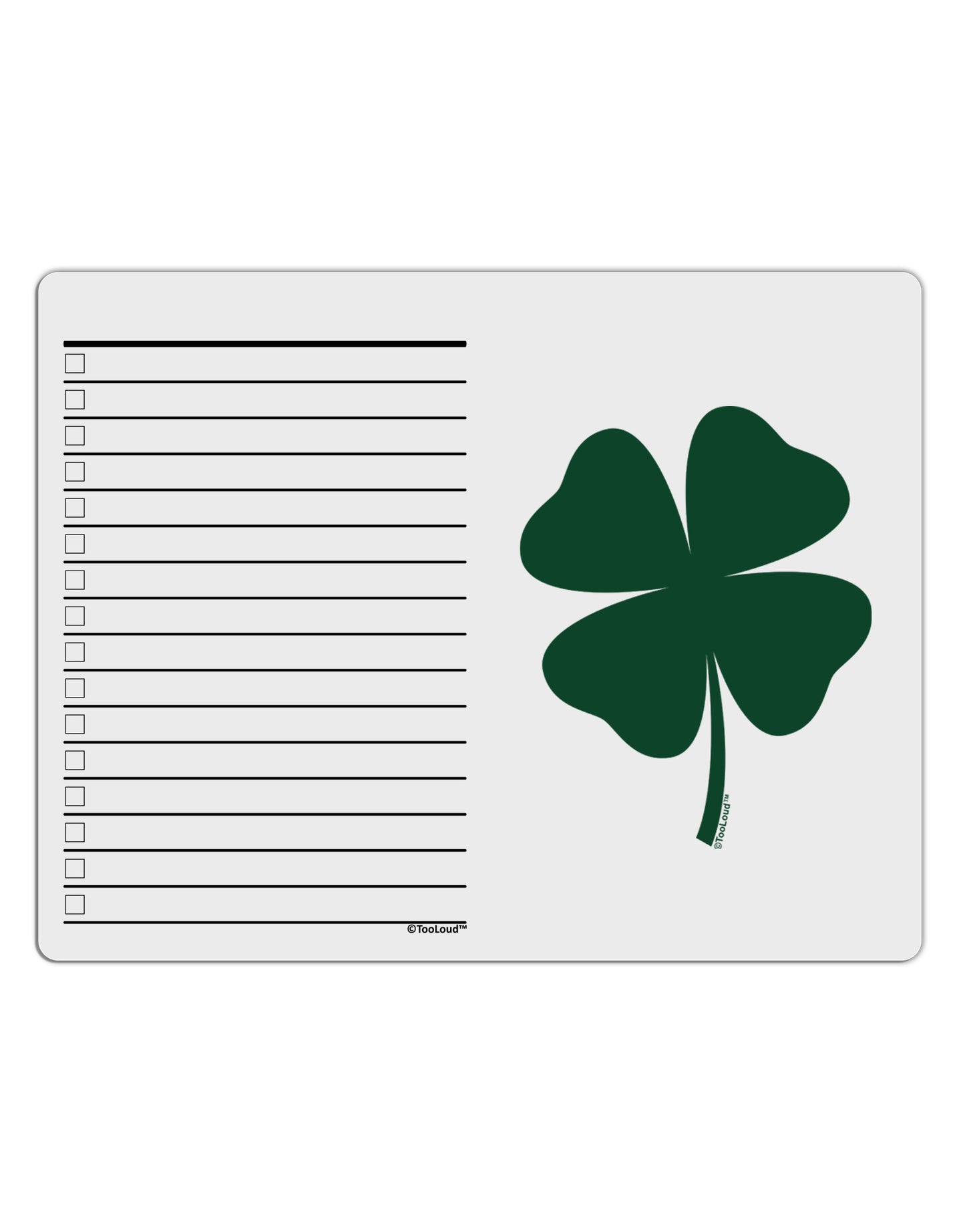 Lucky Four Leaf Clover St Patricks Day To Do Shopping List Dry Erase Board-Dry Erase Board-TooLoud-White-Davson Sales