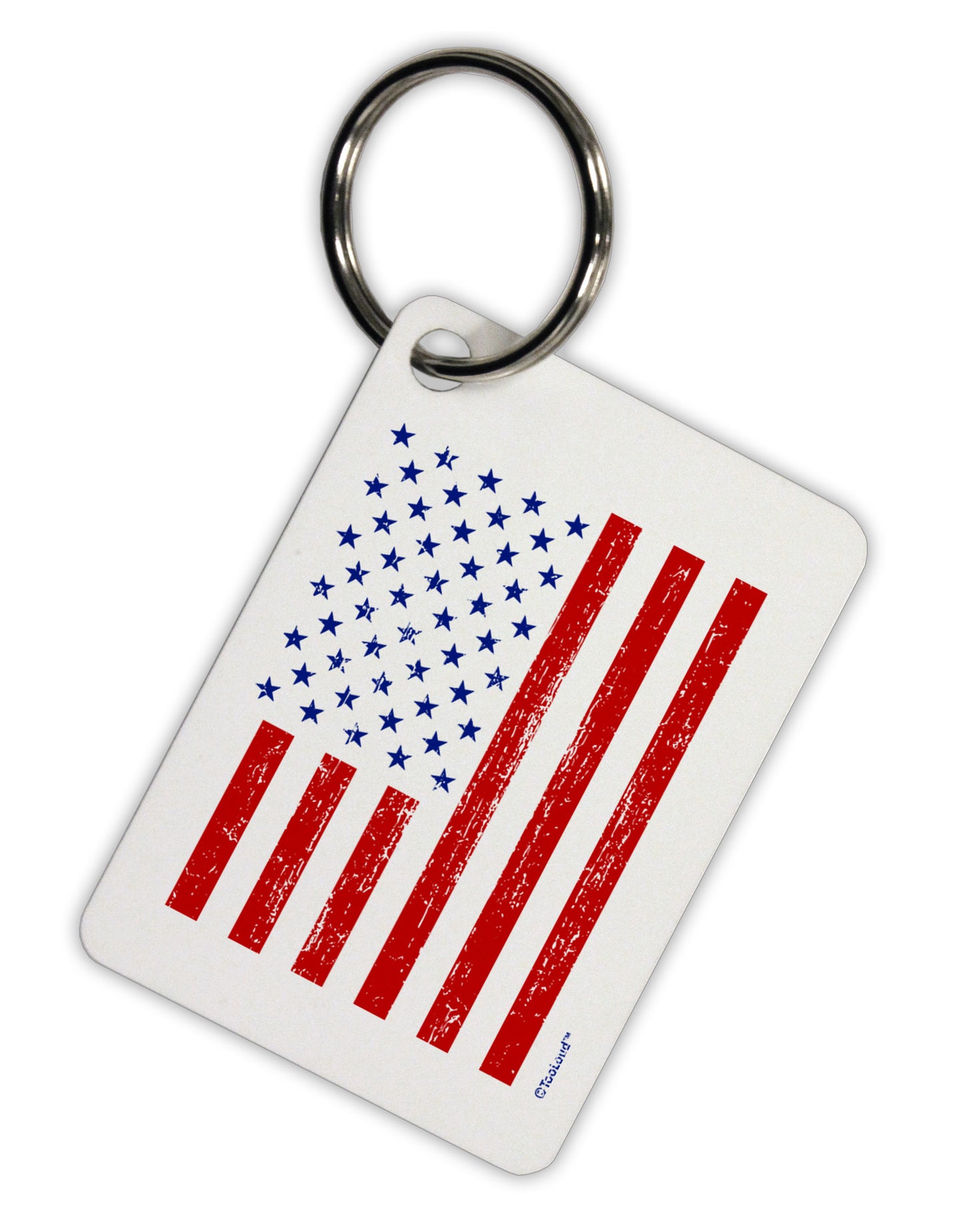 Red and Blue Stamp Style American Flag - Distressed Aluminum Keyring Tag by TooLoud-Keyring-TooLoud-White-Davson Sales