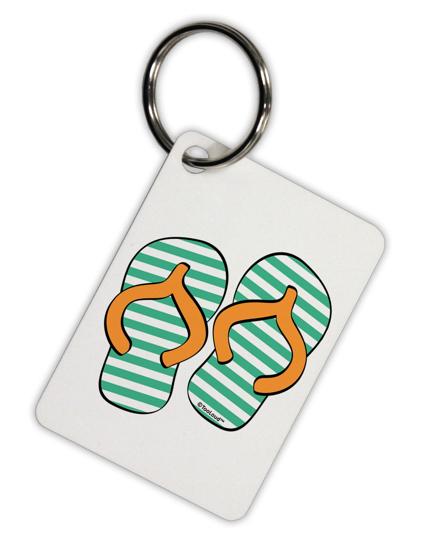 Striped Flip Flops - Teal and Orange Aluminum Keyring Tag-Keyring-TooLoud-White-Davson Sales