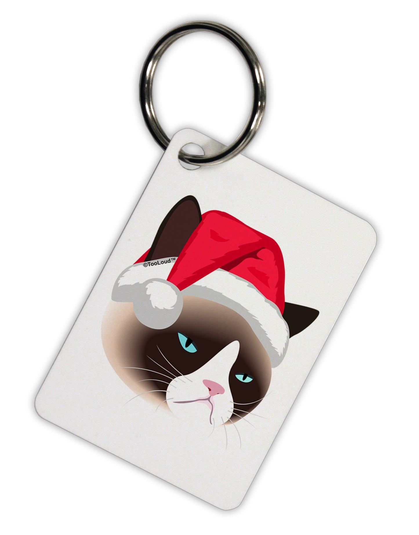 Santa Hat Disgruntled Siamese Cat Aluminum Keyring Tag by TooLoud-Keyring-TooLoud-White-Davson Sales