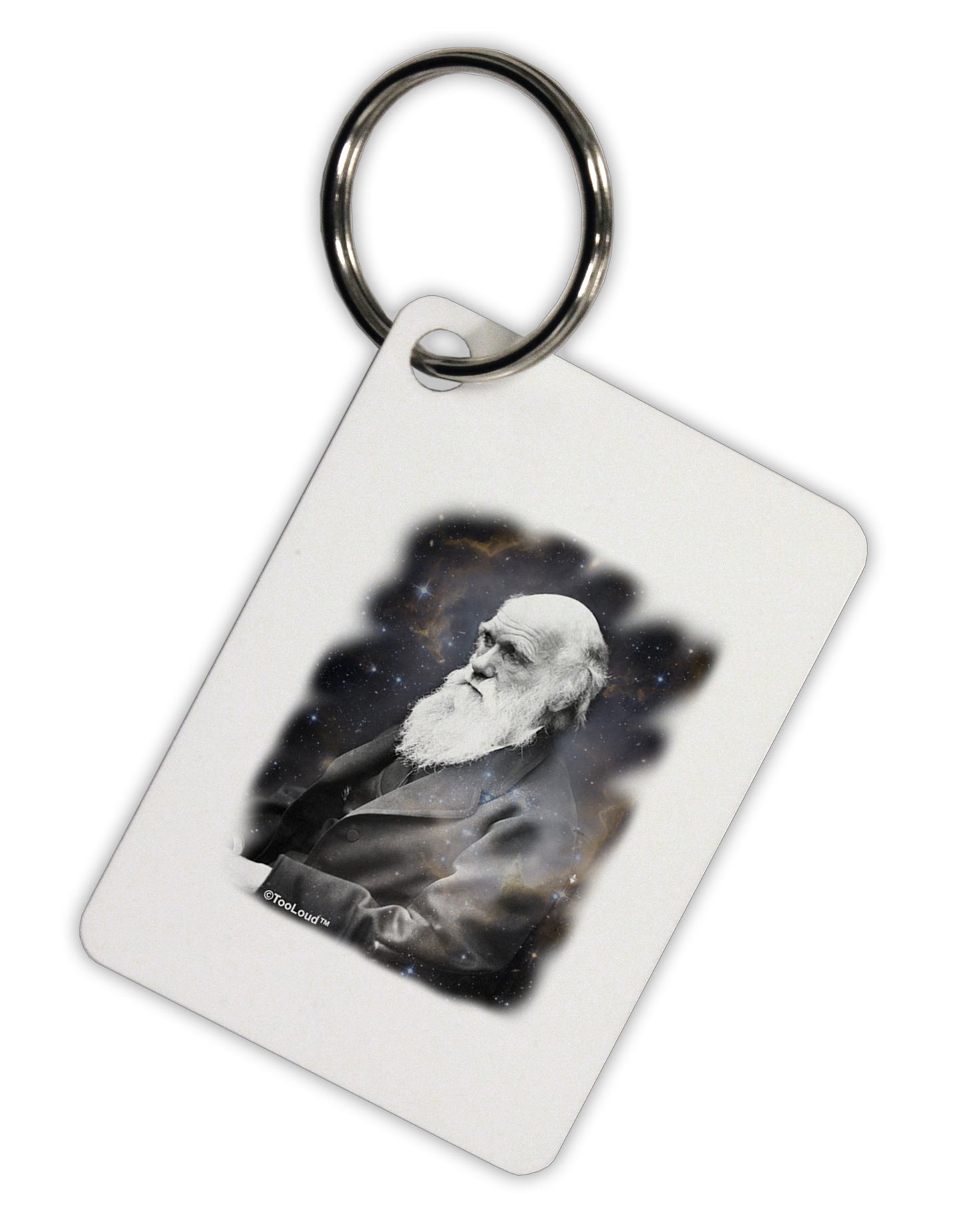 Charles Darwin In Space Aluminum Keyring Tag by TooLoud-Keyring-TooLoud-White-Davson Sales
