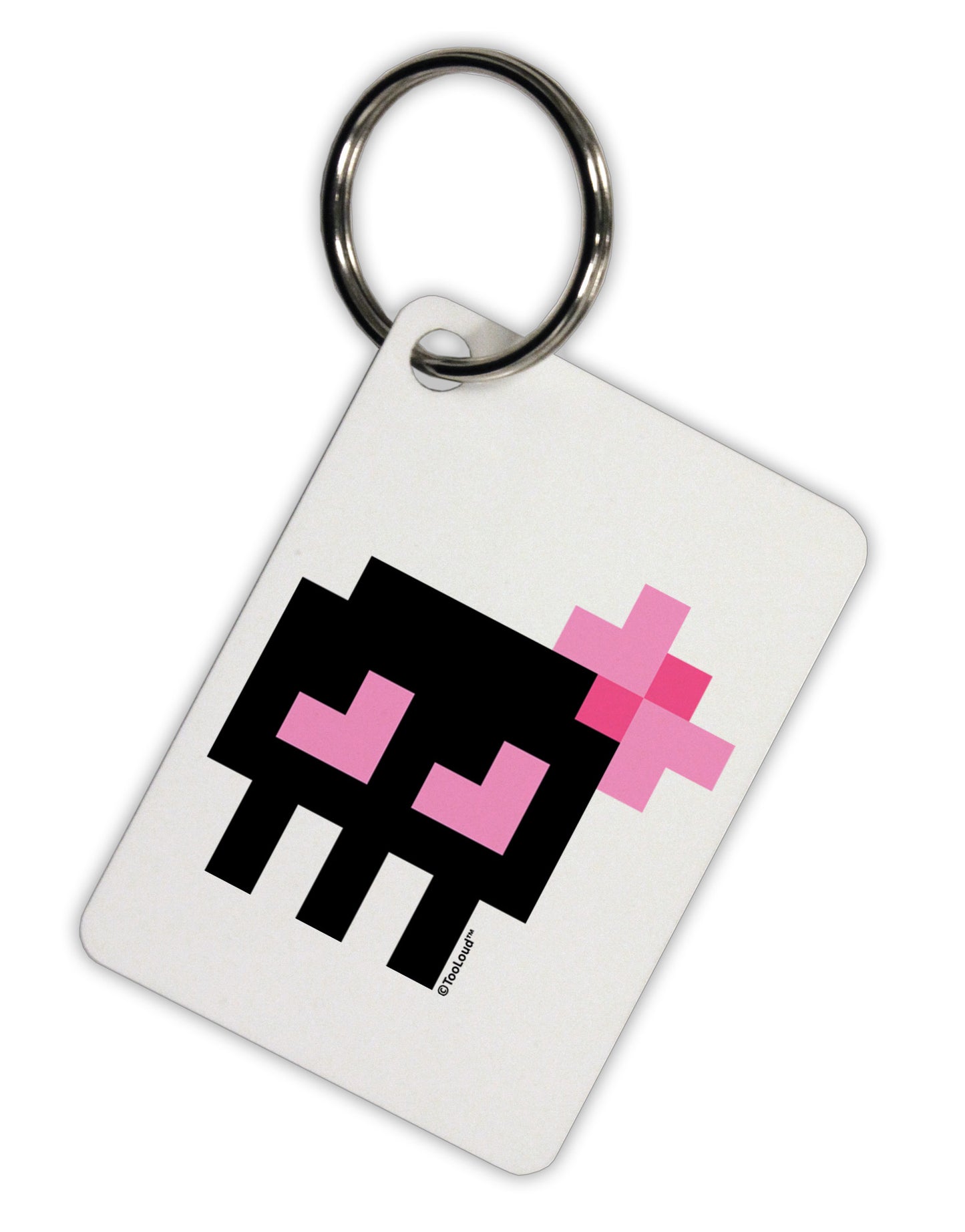 Retro 8-Bit Skull with Pink Bow Aluminum Keyring Tag-Keyring-TooLoud-White-Davson Sales