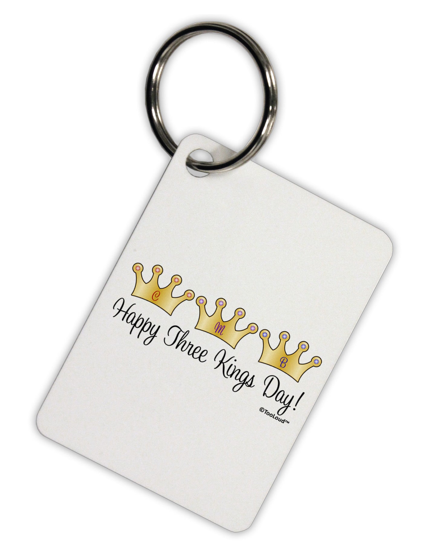 Happy Three Kings Day - 3 Crowns Aluminum Keyring Tag by TooLoud-Keyring-TooLoud-White-Davson Sales