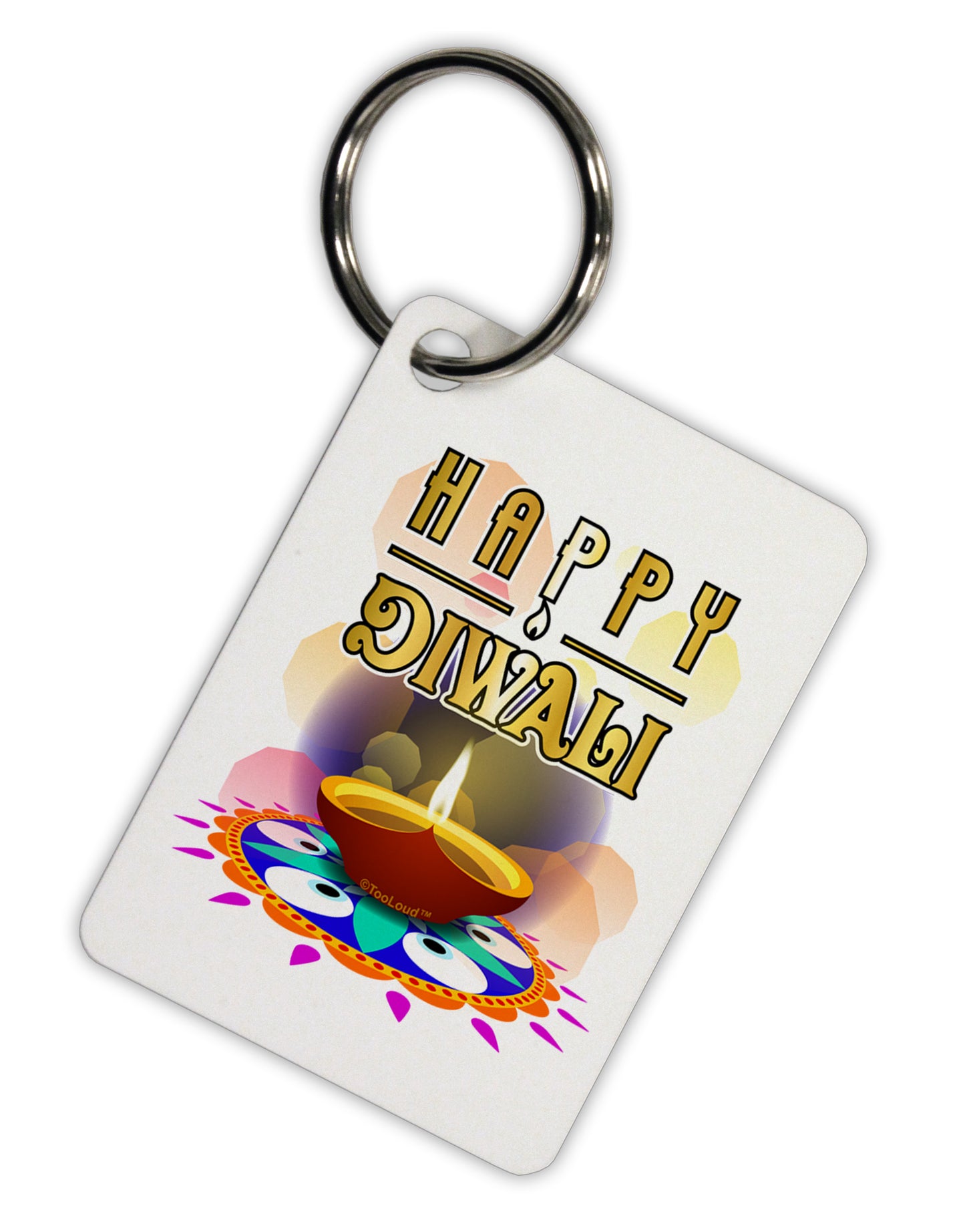 Happy Diwali - Rangoli and Diya Aluminum Keyring Tag by TooLoud-TooLoud-White-Davson Sales