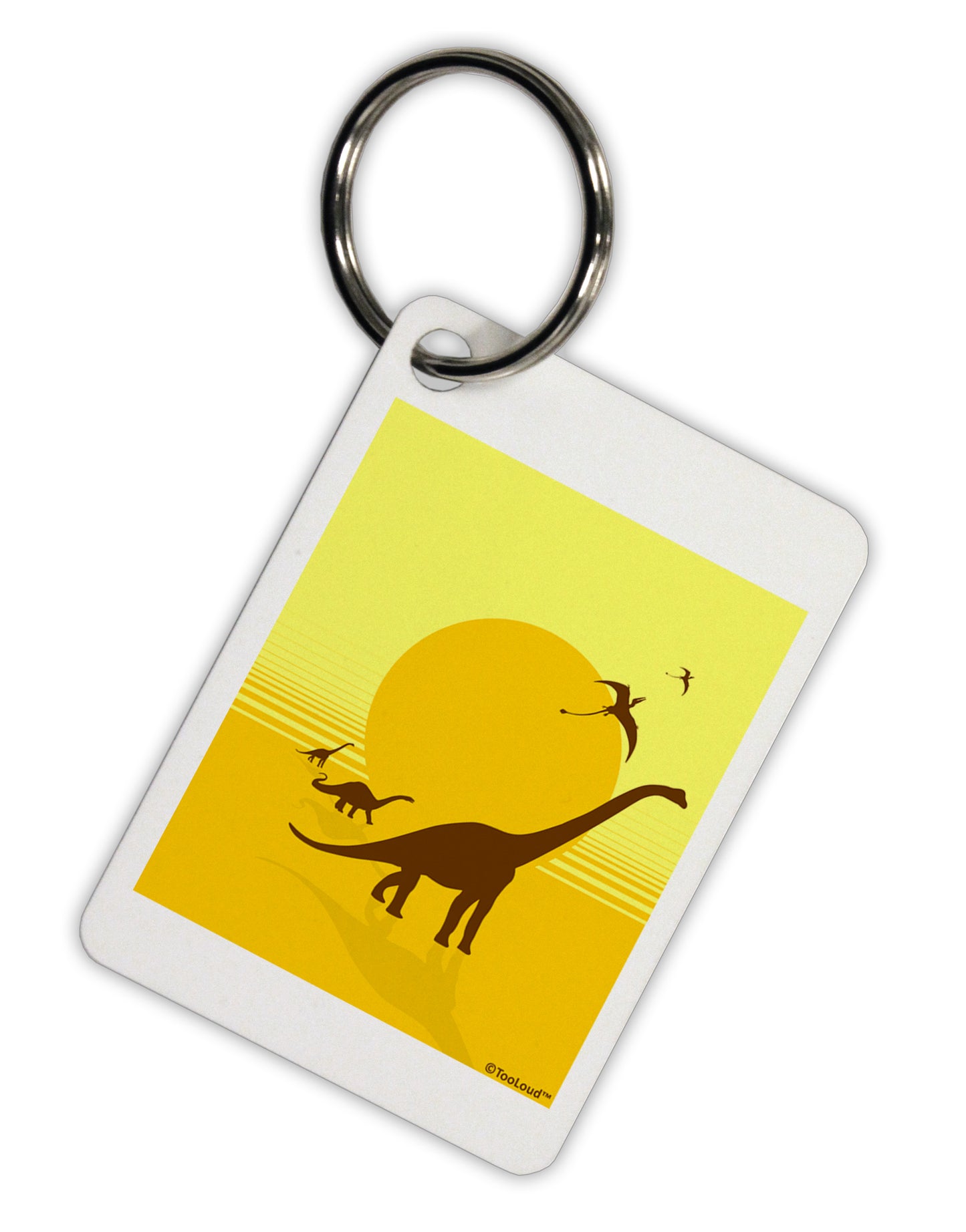 Brontosaurus and Pterodactyl Silhouettes with Sun Aluminum Keyring Tag by TooLoud-Keyring-TooLoud-White-Davson Sales