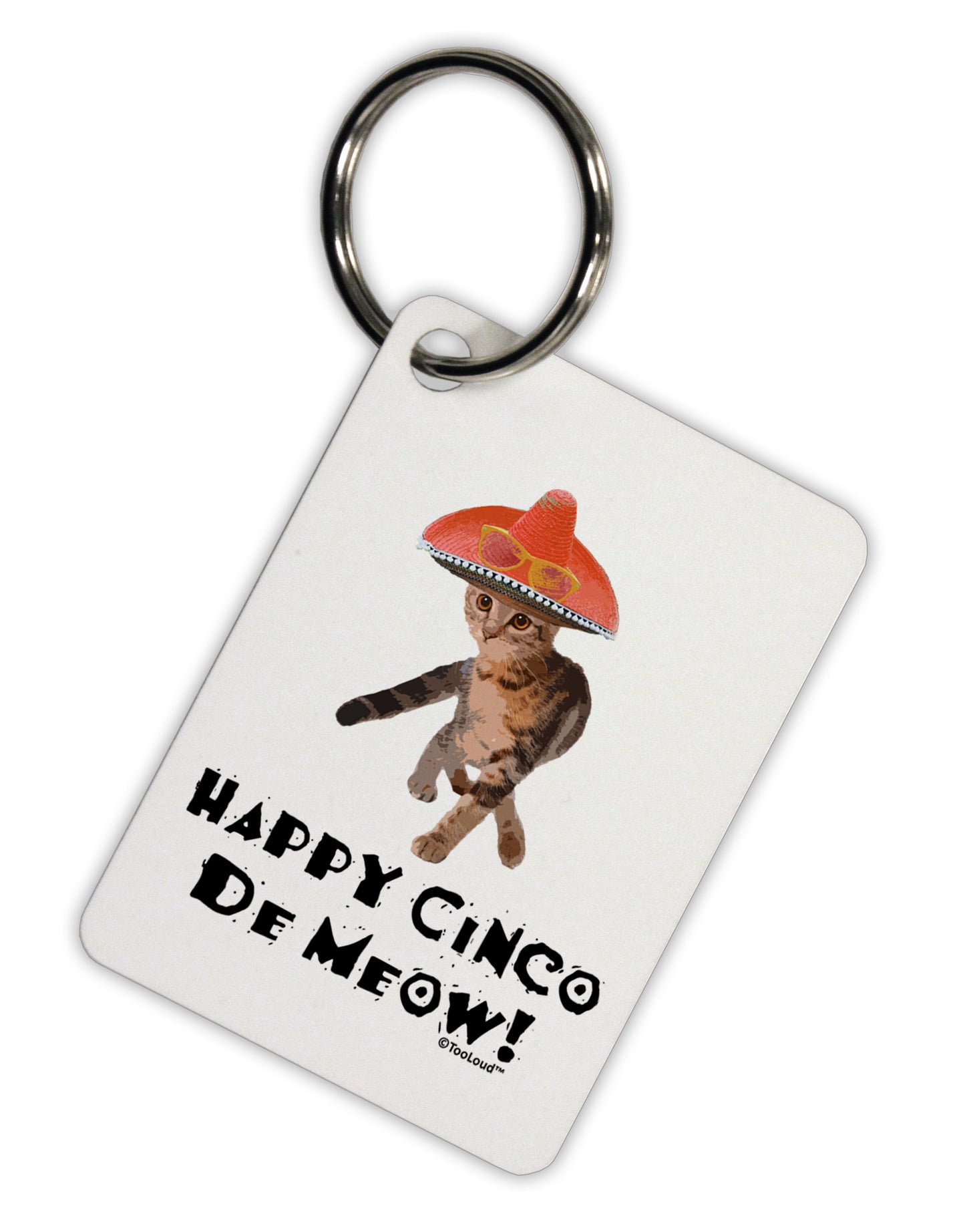 Cat with Pink Sombrero - Happy Cinco de Meow Aluminum Keyring Tag by TooLoud-Keyring-TooLoud-White-Davson Sales