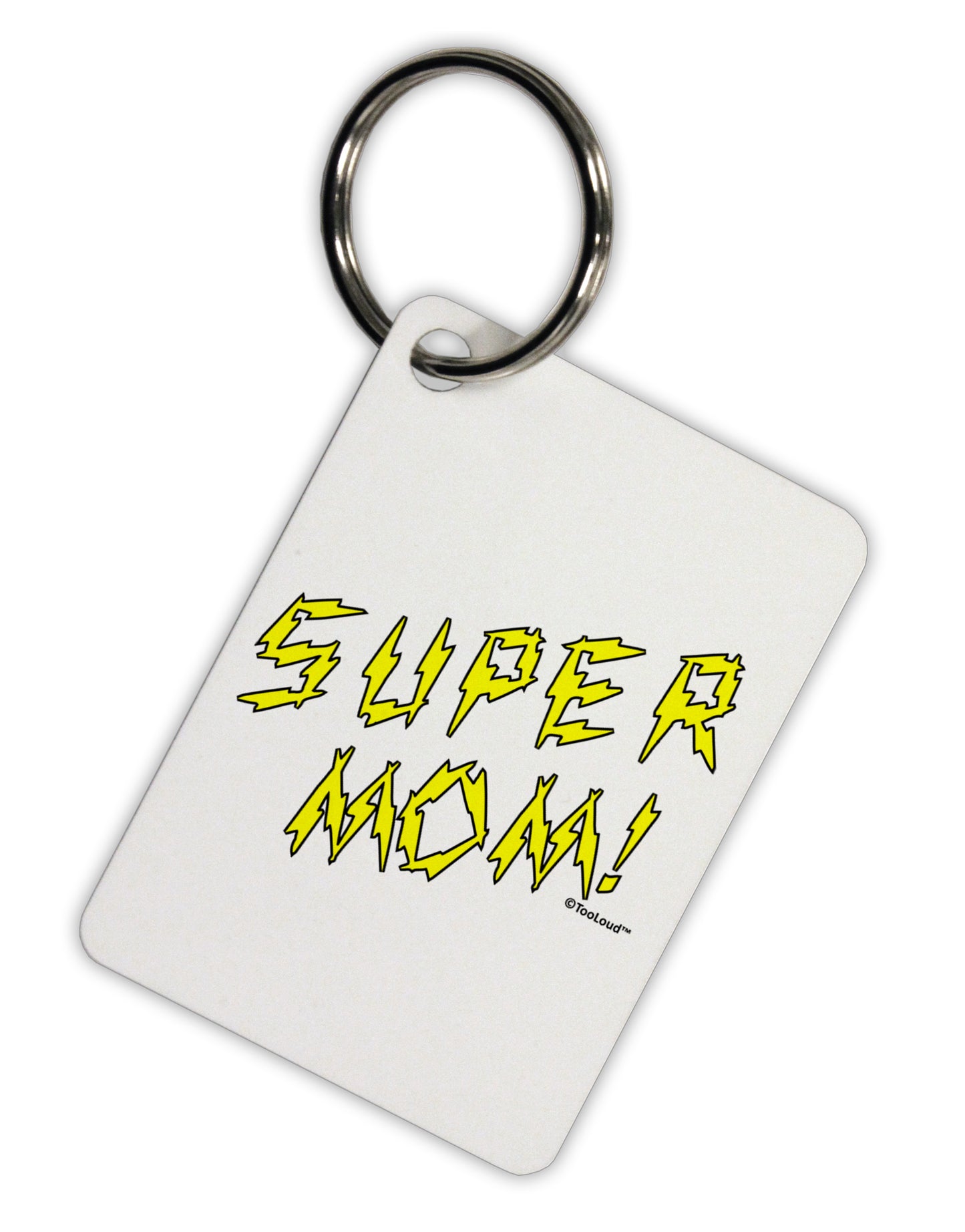 Super Mom - Lightening Bolt Design Aluminum Keyring Tag by TooLoud-Keyring-TooLoud-White-Davson Sales