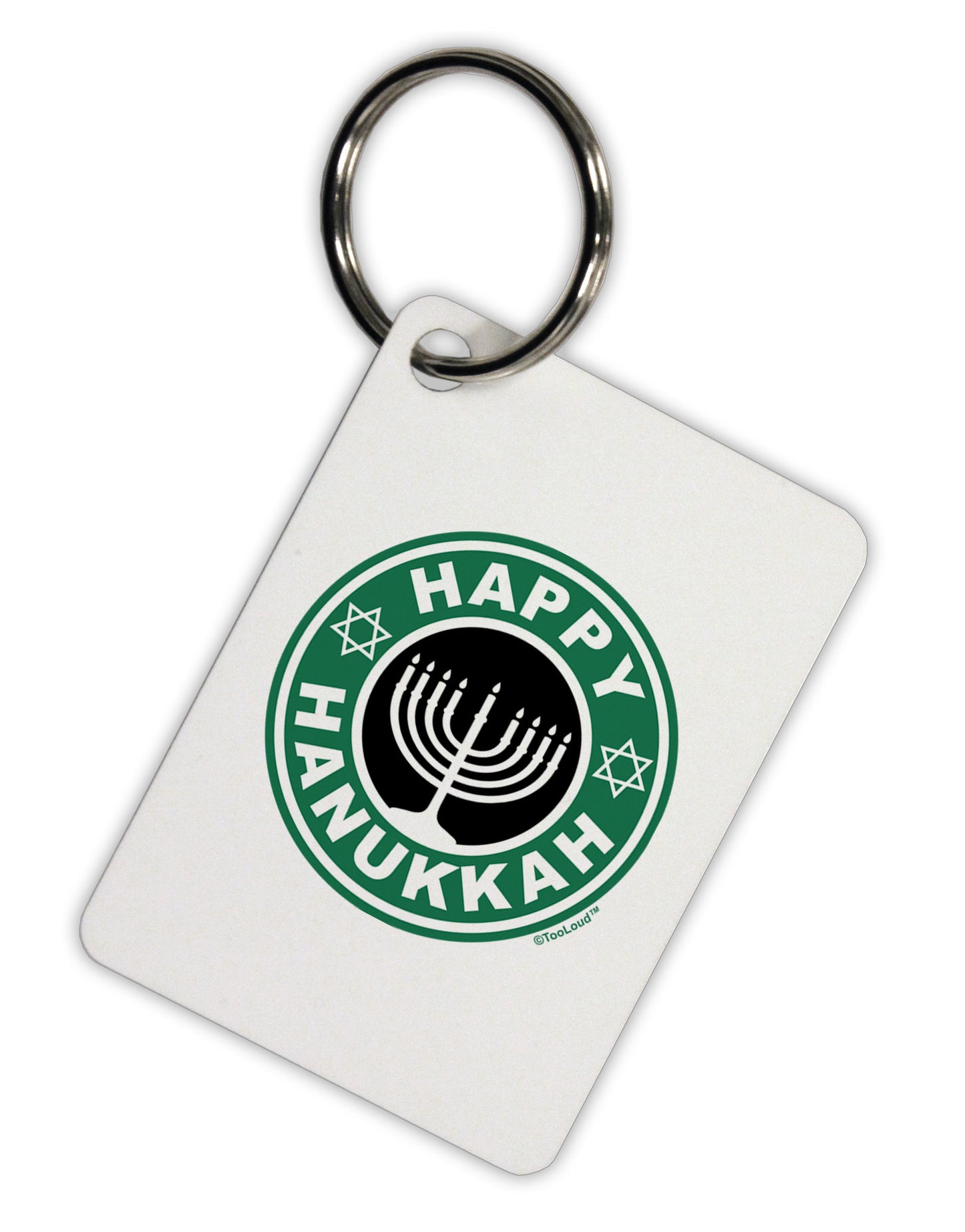 Happy Hanukkah Latte Logo Aluminum Keyring Tag-Keyring-TooLoud-White-Davson Sales
