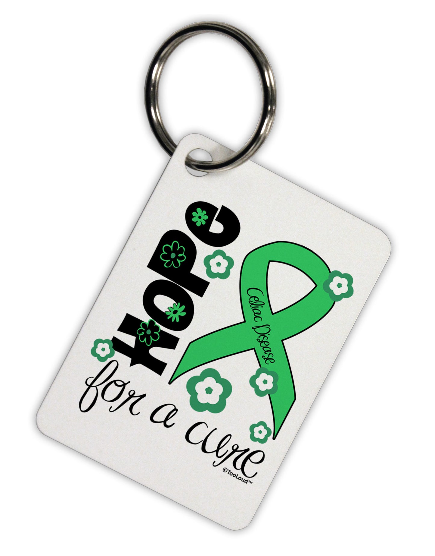 Hope for a Cure - Light Green Ribbon Celiac Disease - Flowers Aluminum Keyring Tag-Keyring-TooLoud-White-Davson Sales
