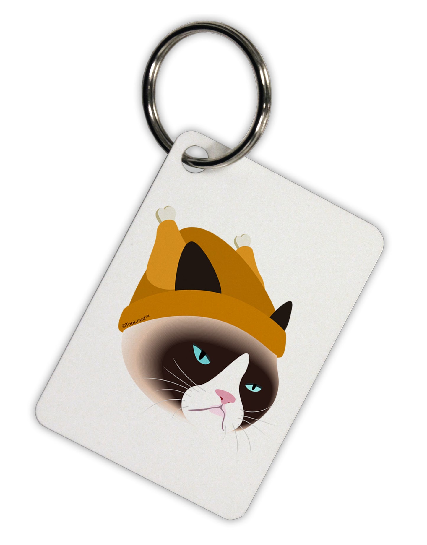 Disgruntled Cat Wearing Turkey Hat Aluminum Keyring Tag by TooLoud-Keyring-TooLoud-White-Davson Sales