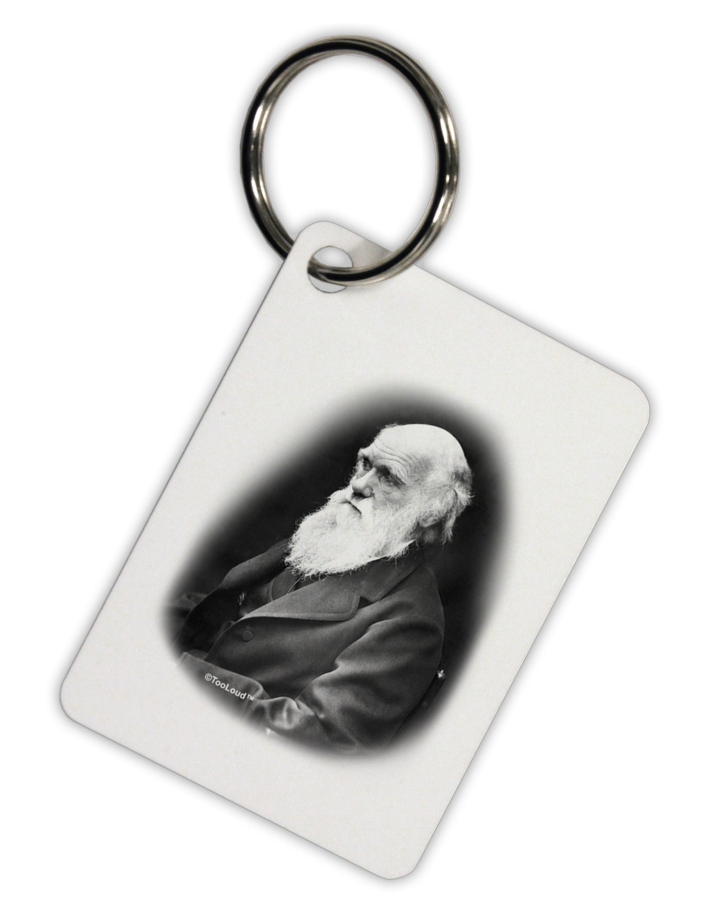 Charles Darwin Black and White Aluminum Keyring Tag by TooLoud-Keyring-TooLoud-White-Davson Sales