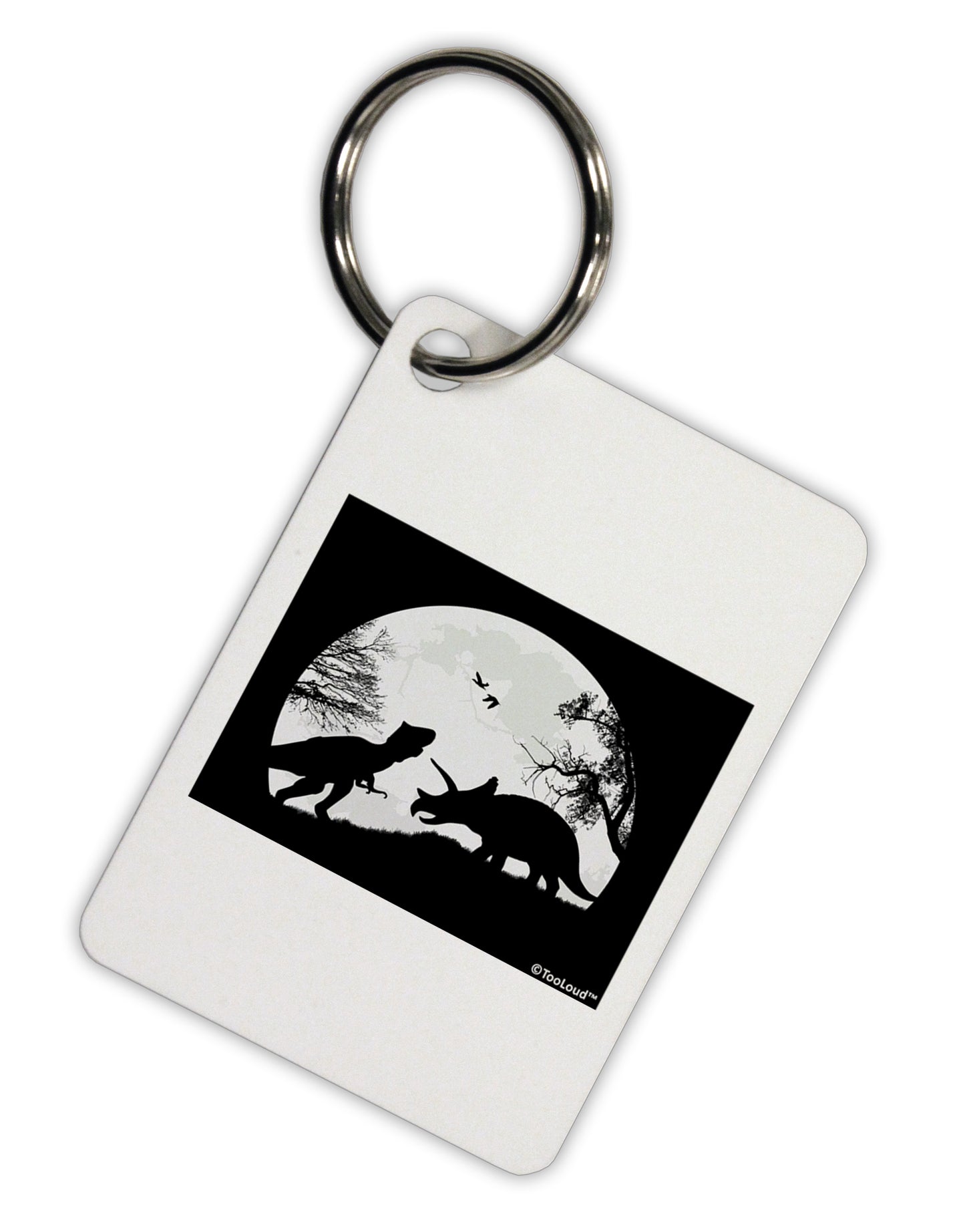 T-Rex and Triceratops Silhouettes Design Aluminum Keyring Tag by TooLoud-Keyring-TooLoud-White-Davson Sales