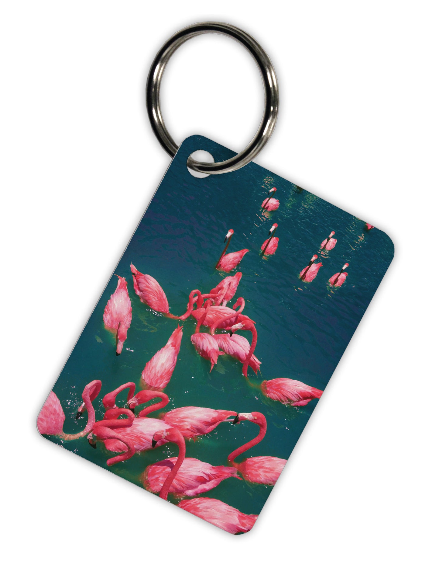 Bright Pink Painted Flamingos Aluminum Keyring Tag All Over Print-Keyring-TooLoud-White-Davson Sales