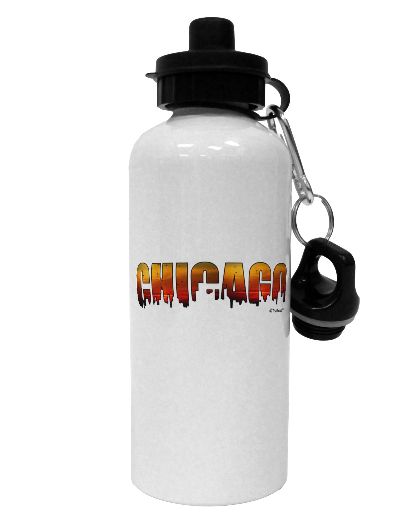 Chicago Skyline Cutout - Sunset Sky Aluminum 600ml Water Bottle by TooLoud-Water Bottles-TooLoud-White-Davson Sales