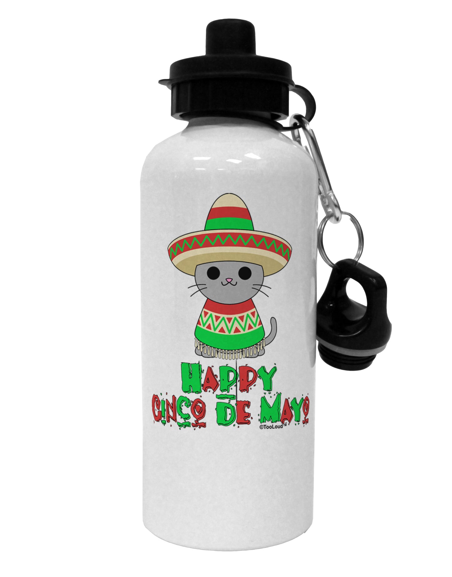 Happy Cinco de Mayo Cat Aluminum 600ml Water Bottle by TooLoud-Water Bottles-TooLoud-White-Davson Sales