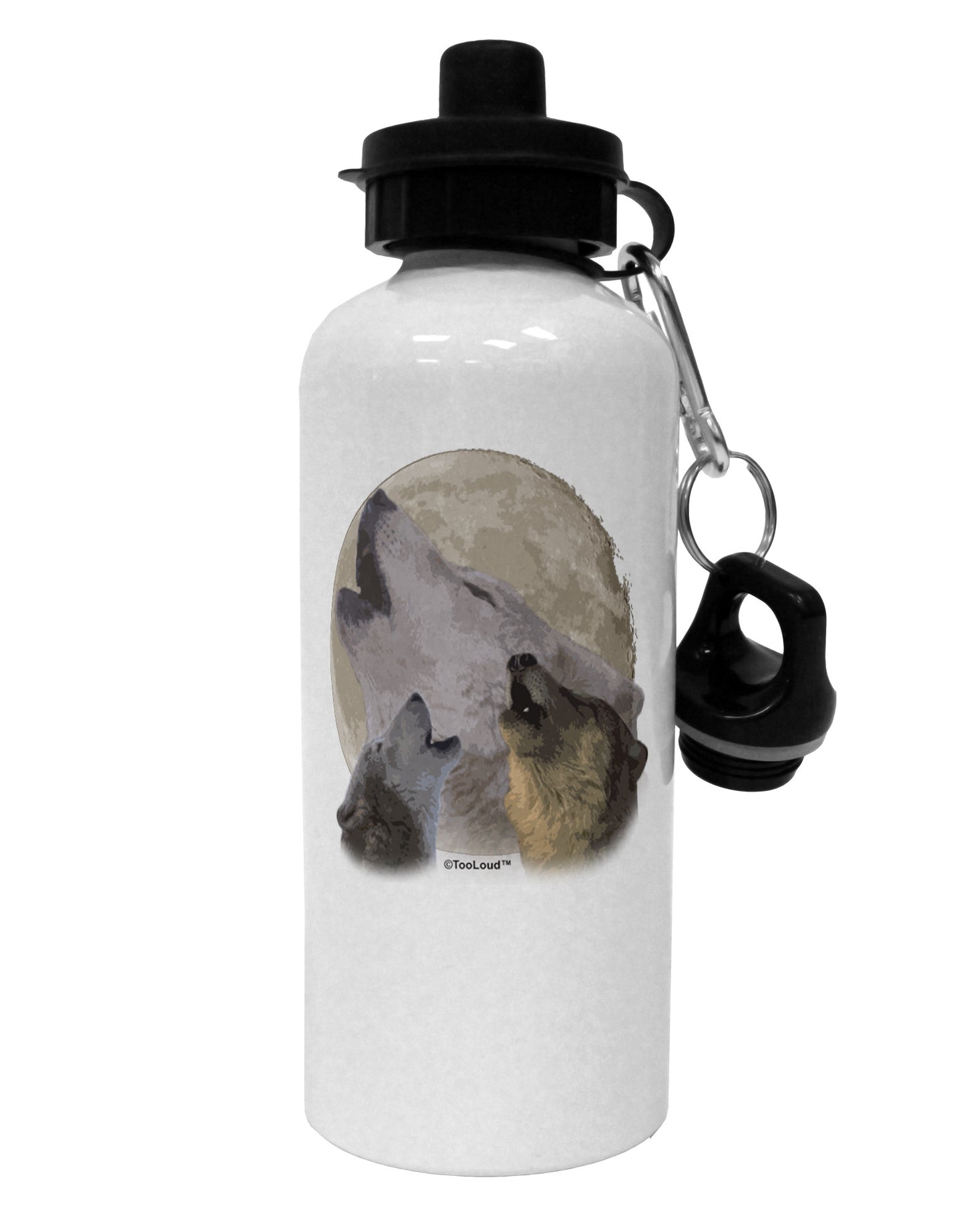 Three Wolves Howling at the Moon Aluminum 600ml Water Bottle by TooLoud-Water Bottles-TooLoud-White-Davson Sales
