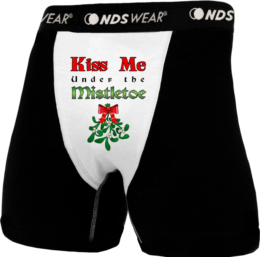 Kiss Me Under the Mistletoe Christmas Mens NDS Wear Boxer Brief Underwear-Boxer Briefs-NDS Wear-Black-with-White-Small-Davson Sales
