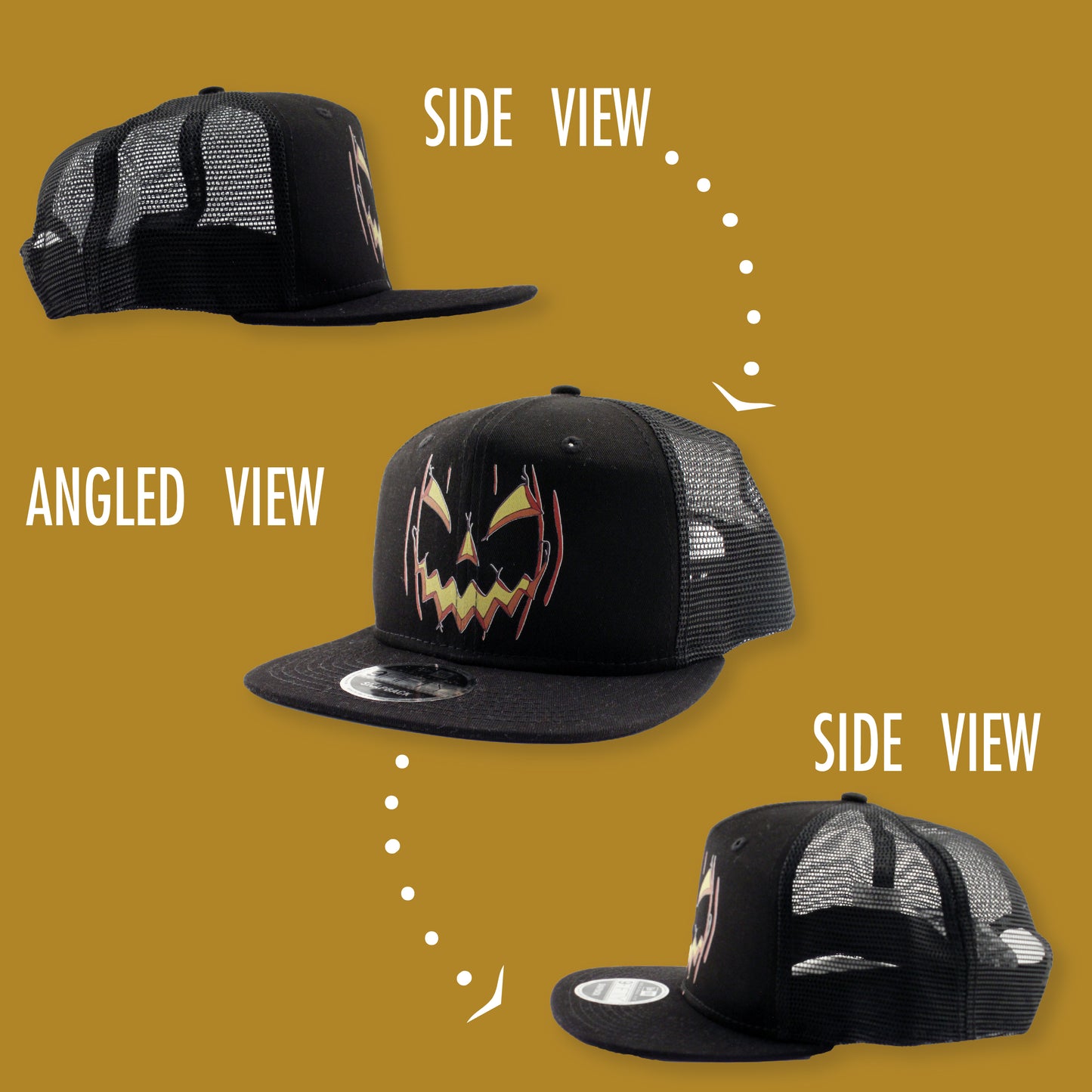 Halloween Scary Evil Jack O Lantern Pumpkin Adult Trucker Snapback Hat-Baseball Cap-TooLoud-Black-One Size-Davson Sales